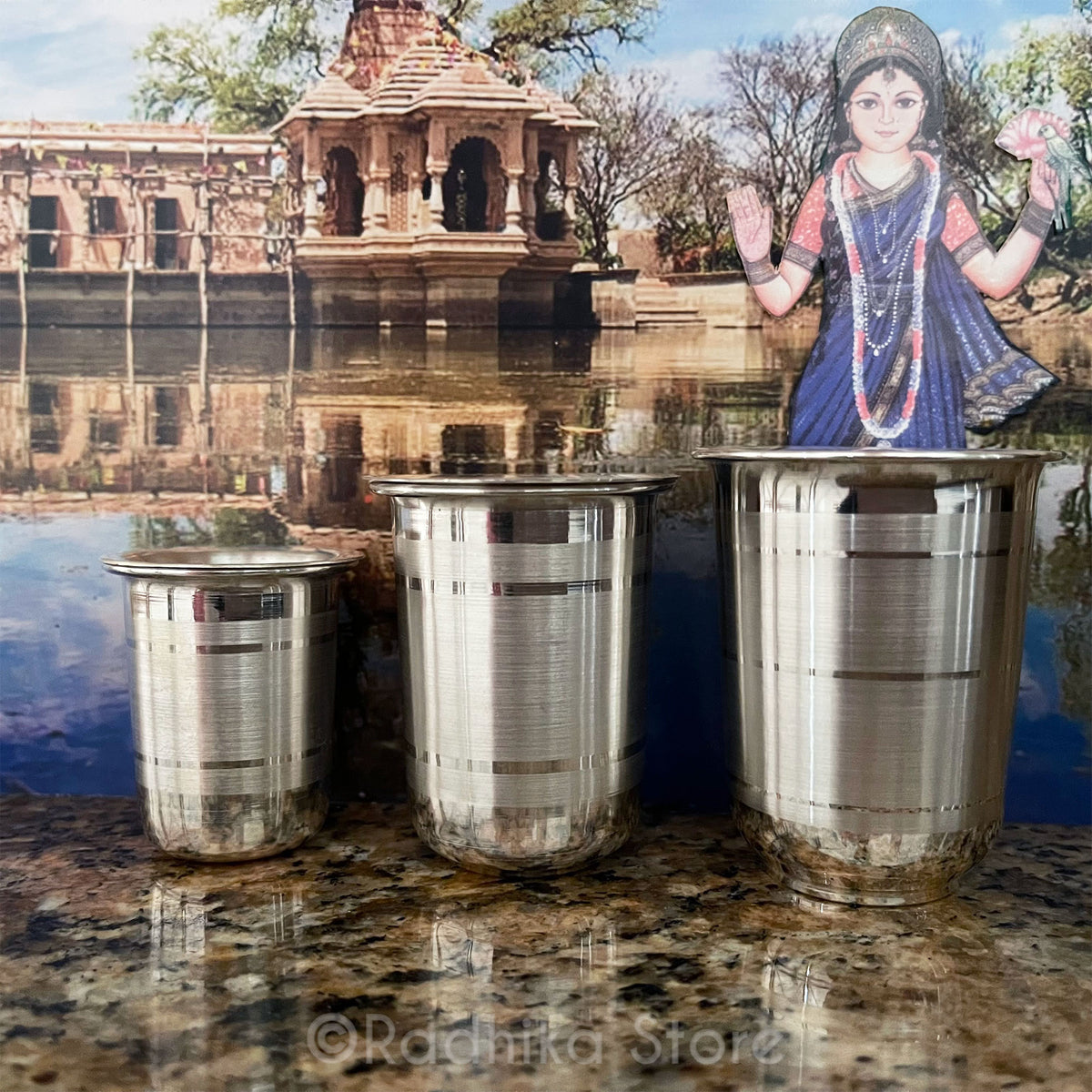 Best quality- Larger Silver Deity Water Cups - With a Stripe -  Choose Size