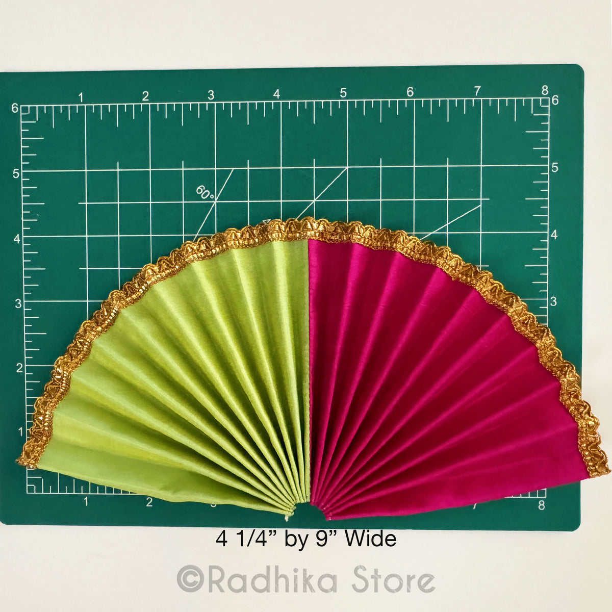 Turban Fans - 2 Colors Silk - With Gold Jari Trim-  4 1/4 Inch - Set of 2