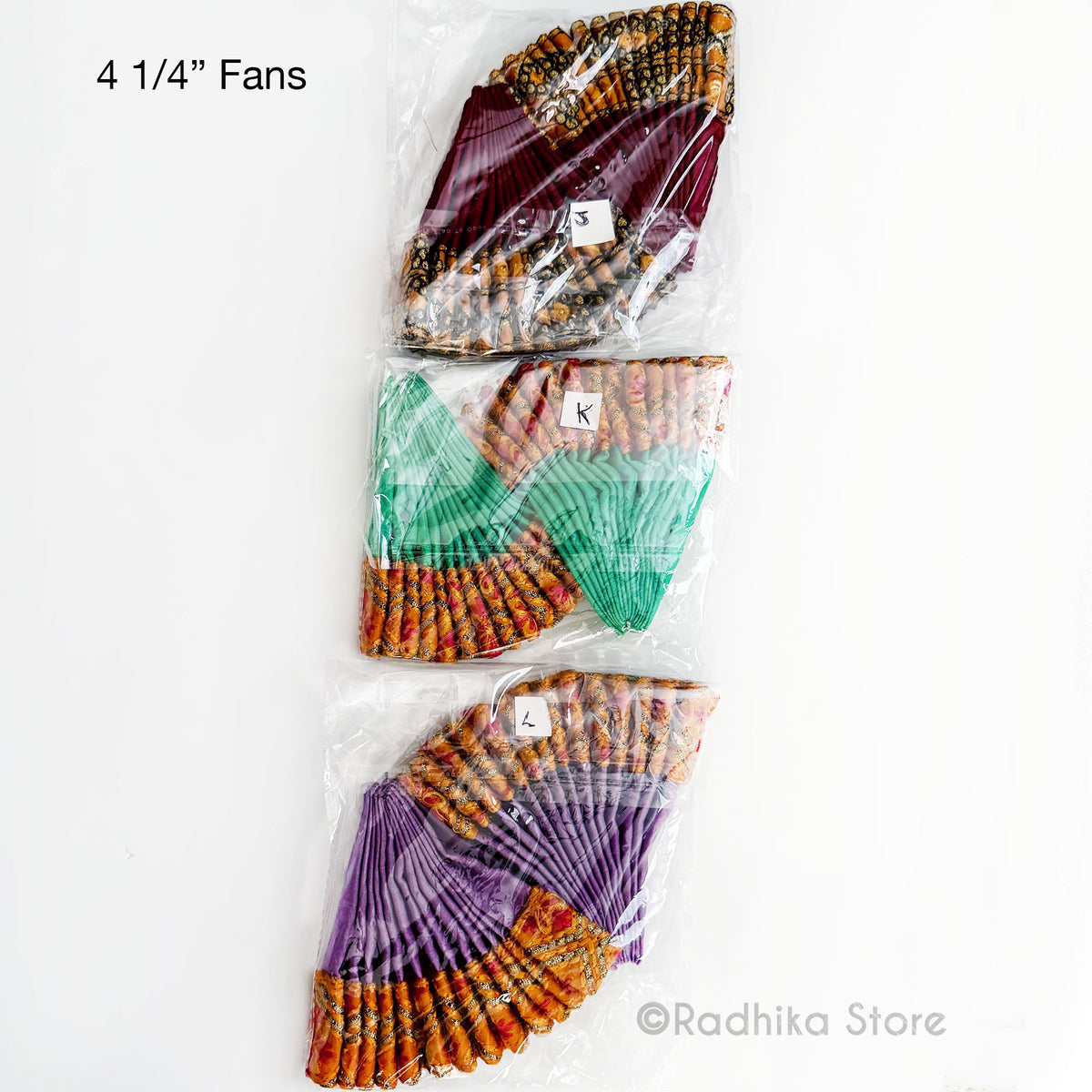 Turban Fans -Silk with Jacquard-  4 1/4 Inch - Set of 2