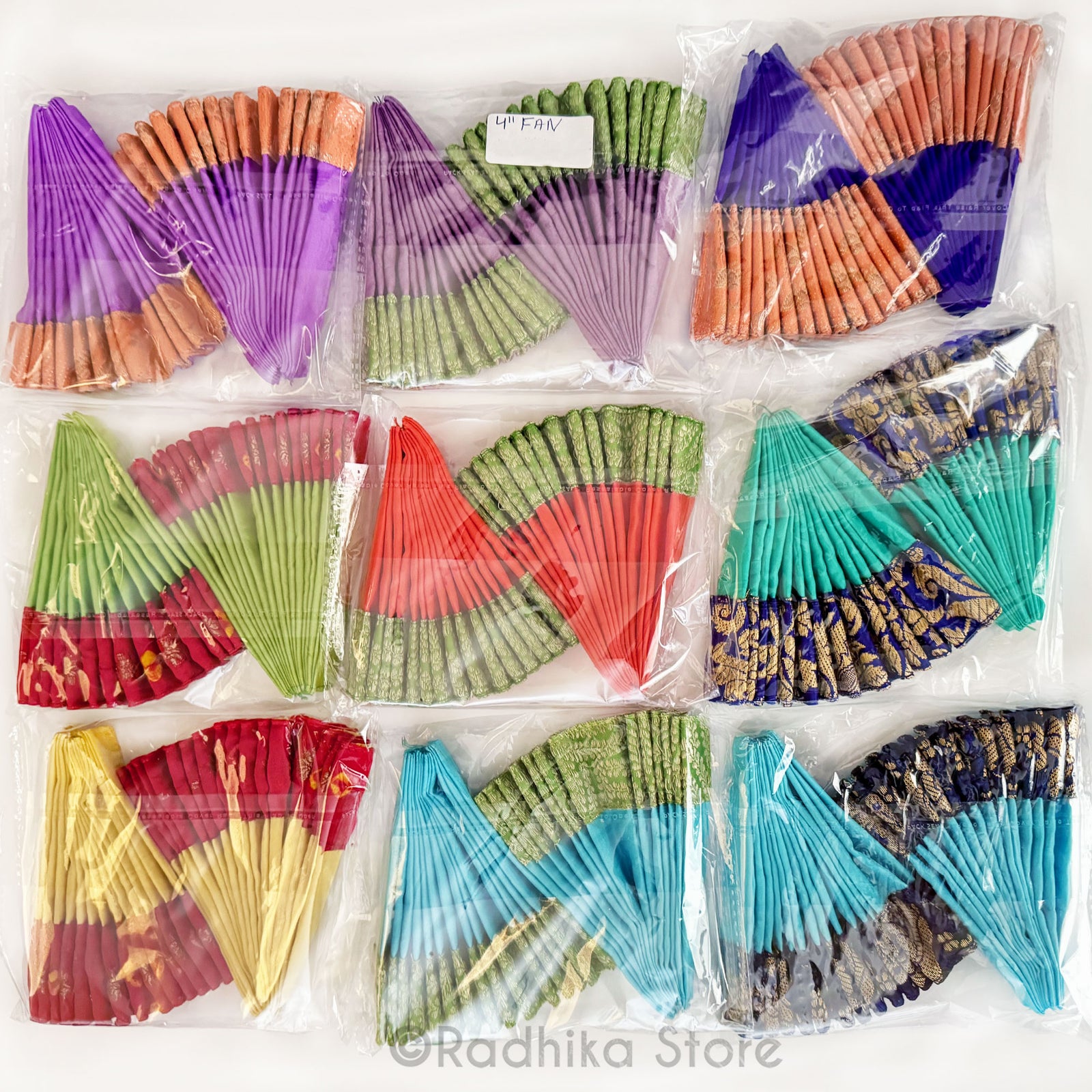 Turban Fans -Silk with Jacquard-  4 1/4 Inch - Set of 2