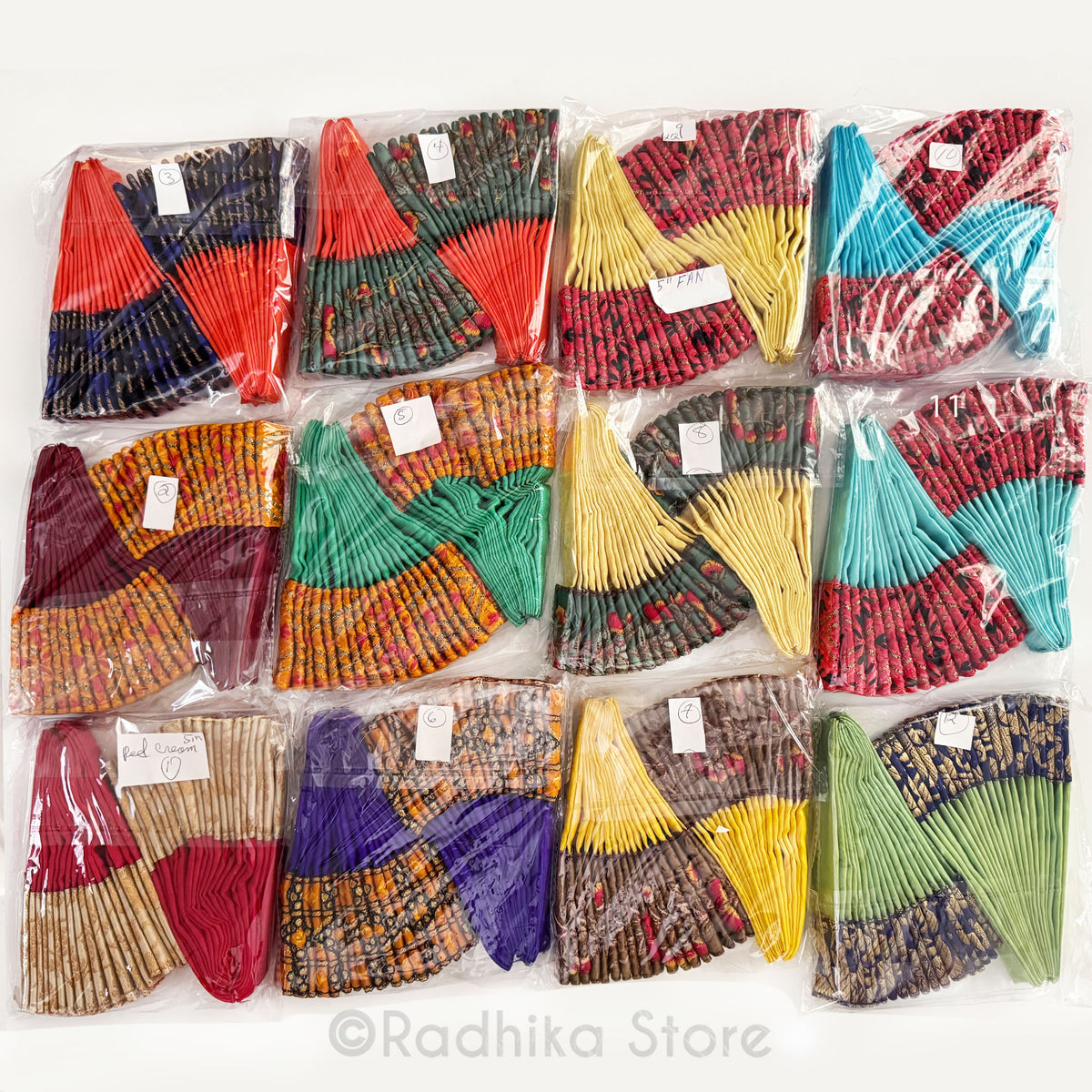 Turban Fans -Silk with Jacquard-  5 1/4 Inch - Set of 2