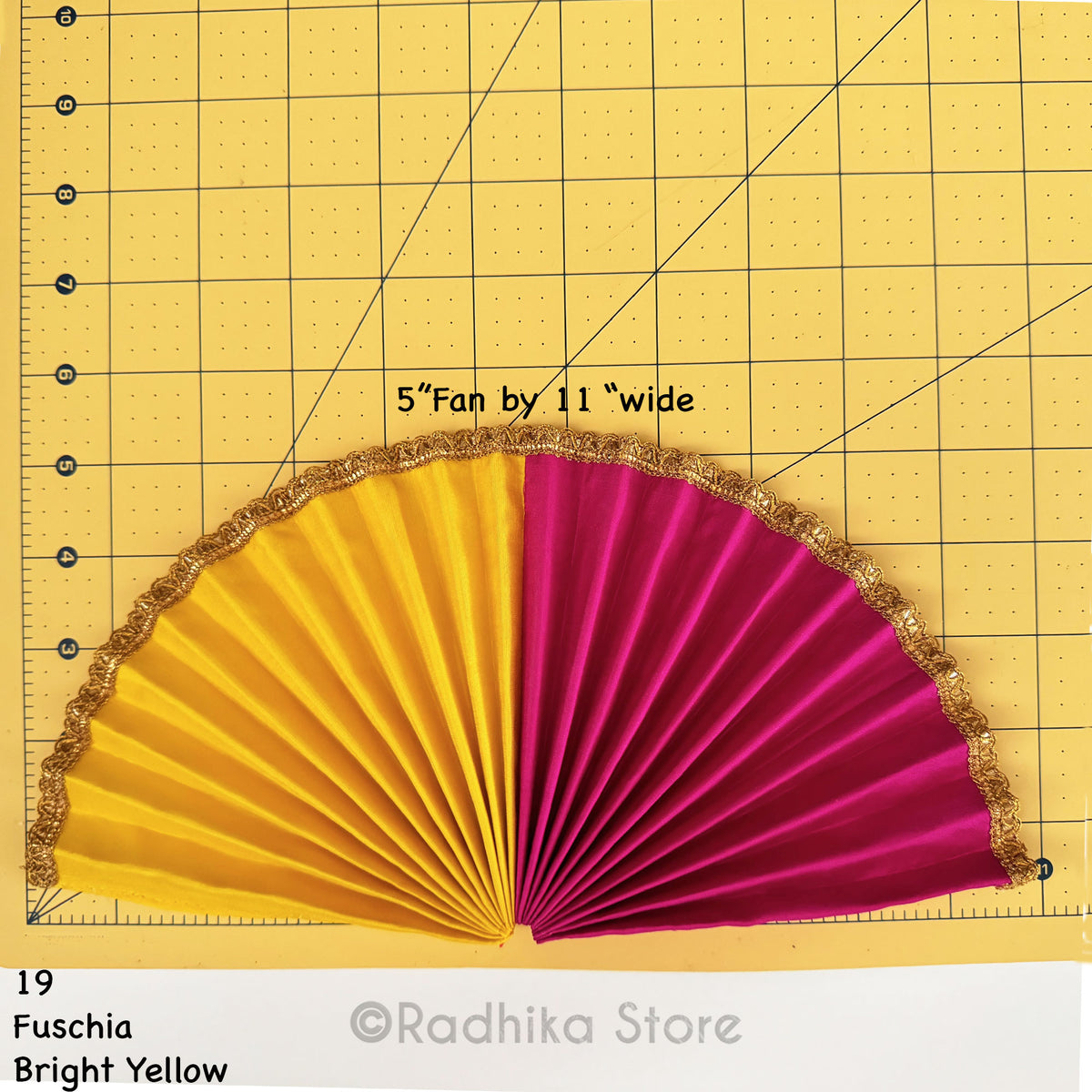 Turban Fans - 2 Colors Silk - With Gold Jari Trim-  5 1/4 Inch - Set of 2