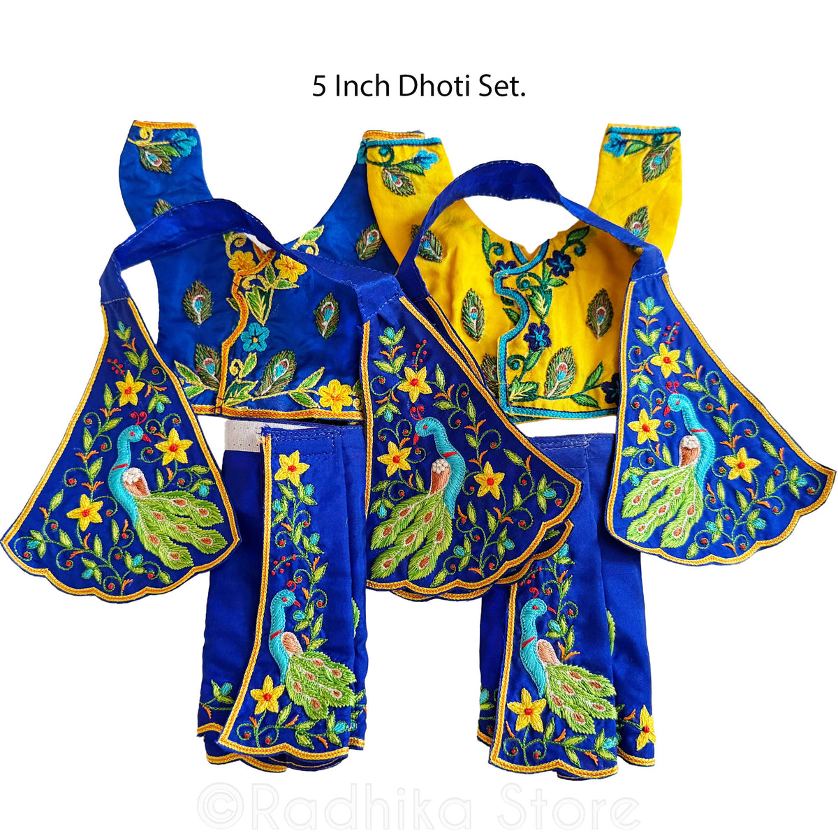 Mayapur Peacocks - Cobalt Blue and  Bright Yellow - Gaura Nitai Deity Outfit