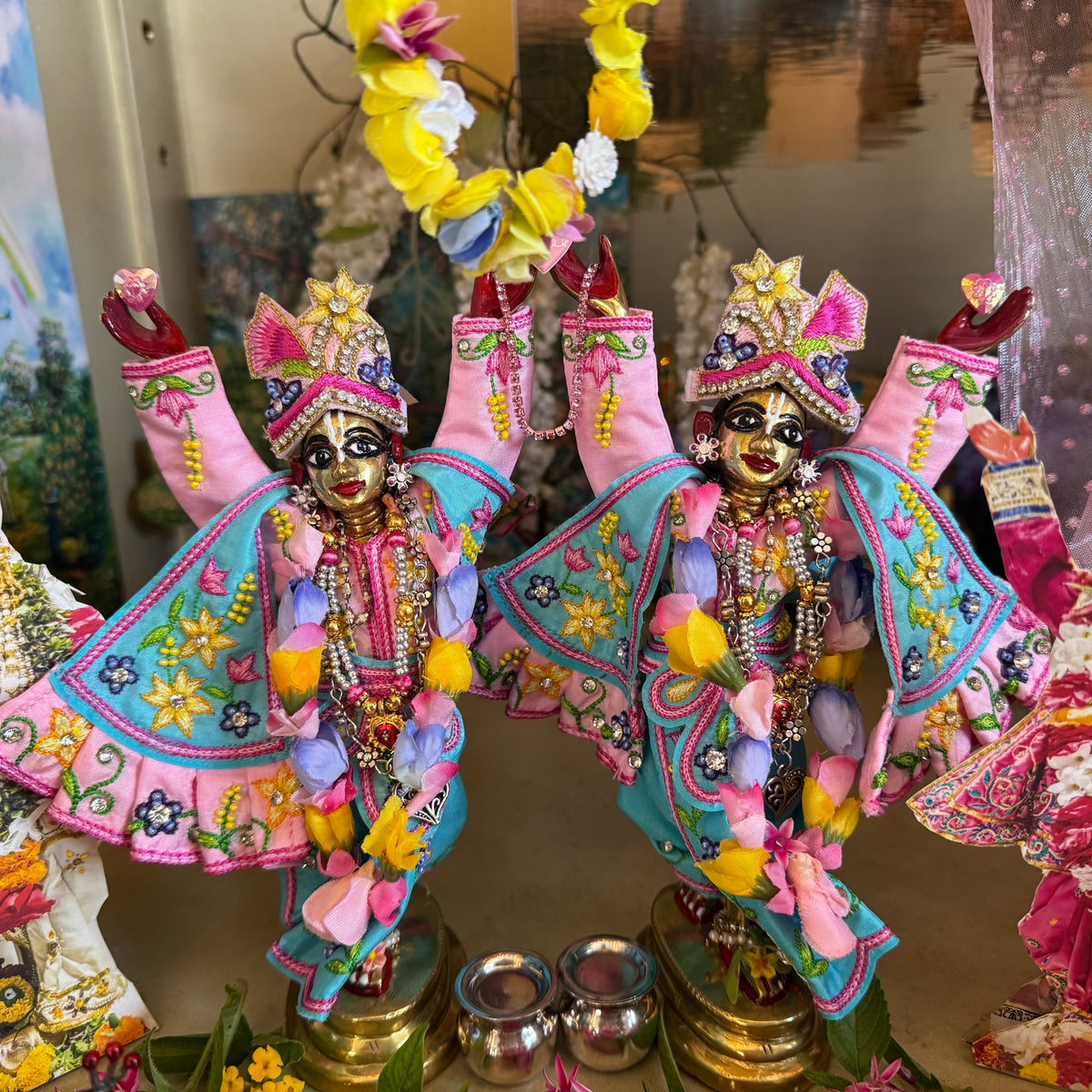 Madhurya Lila Kirtan - Pink Blue - Silk - Gaura Nitai Deity Outfit