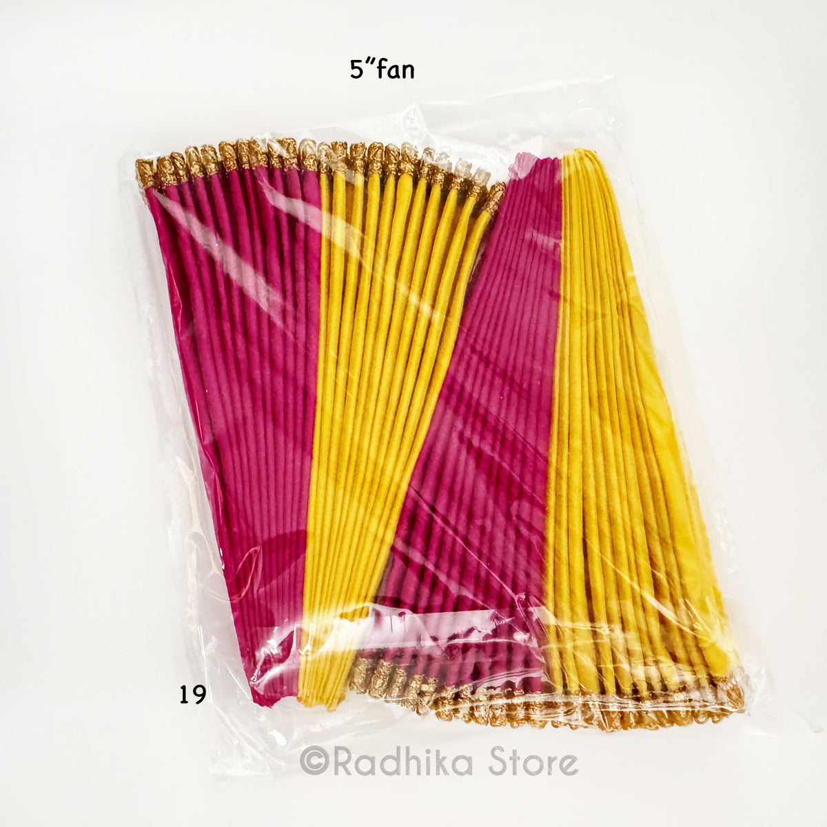 Turban Fans - 2 Colors Silk - With Gold Jari Trim-  5 1/4 Inch - Set of 2