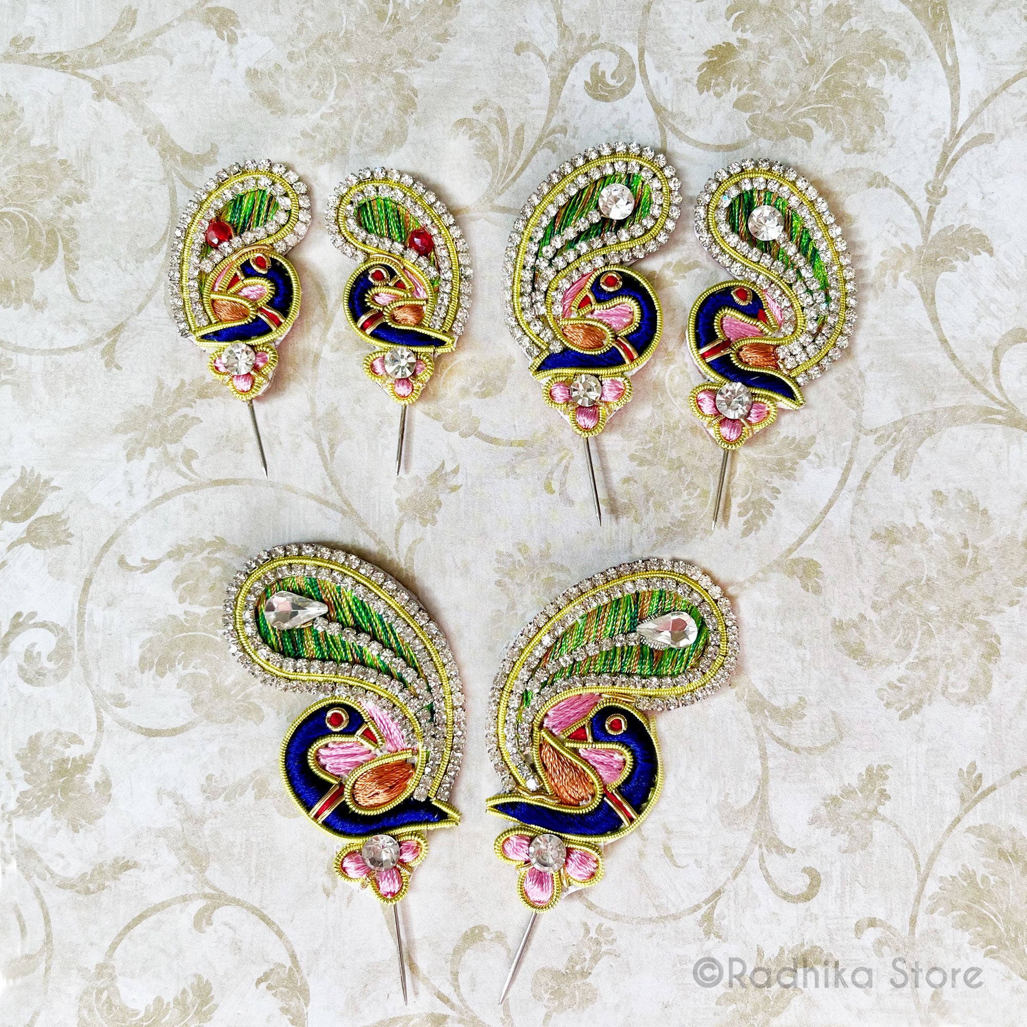 Adorning Peacocks - Embroidery Turban Pins - Set of 2