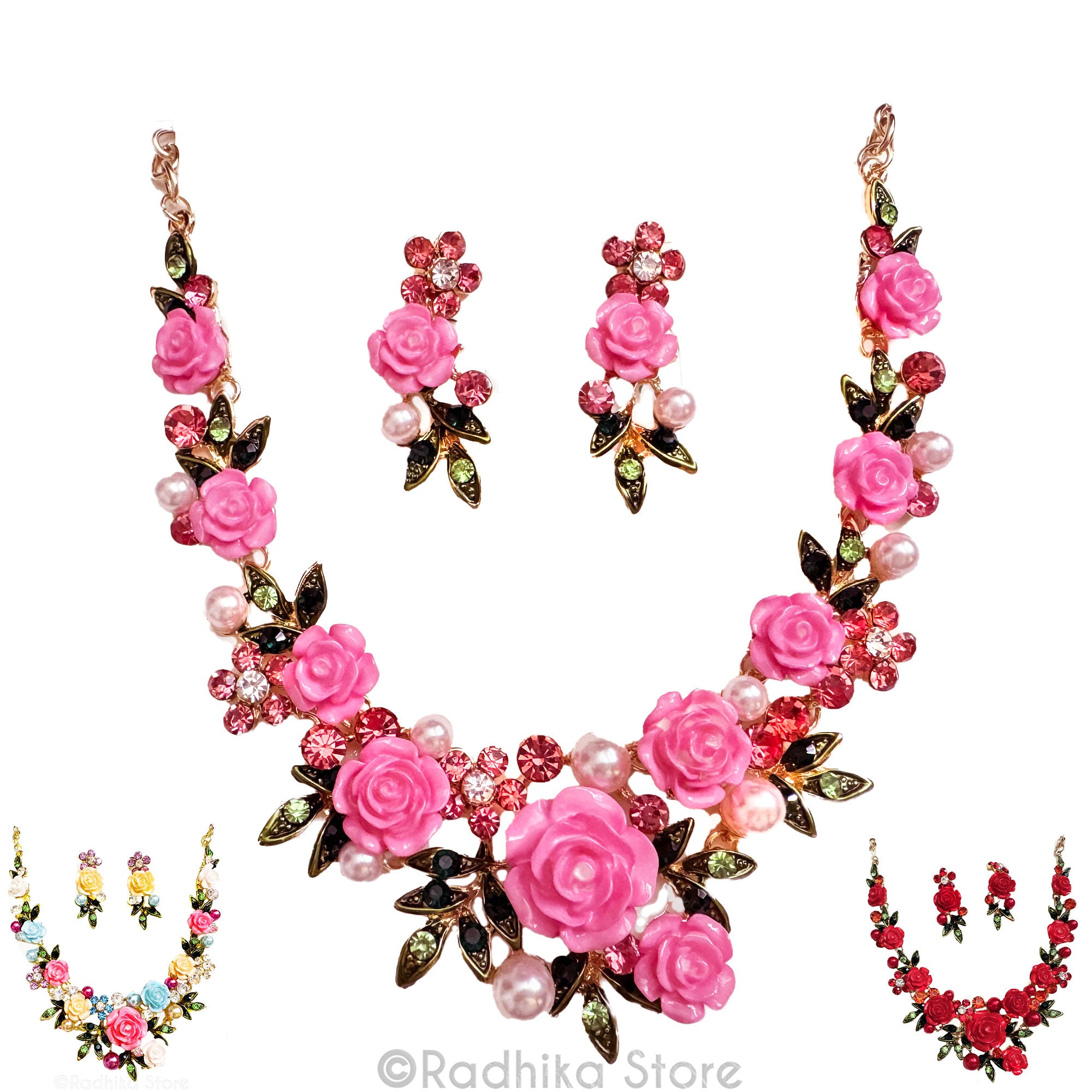 Jeweled Rose Garland- Deity Necklaces and Earring Set