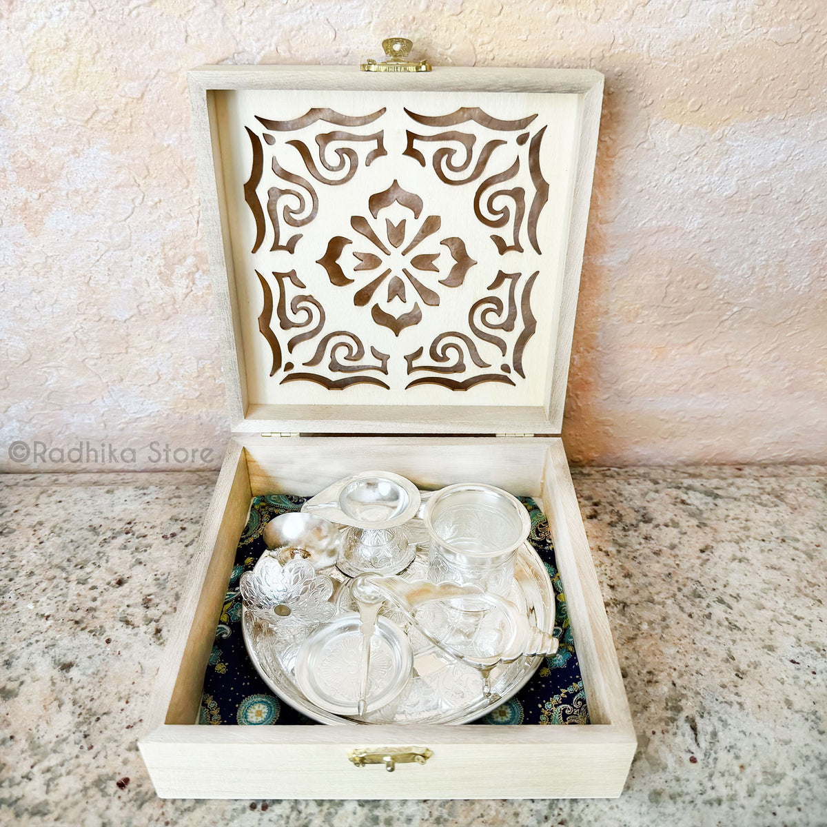 Exquisite Silver Arati Tray Complete Set - 5" Inch Mini Set
