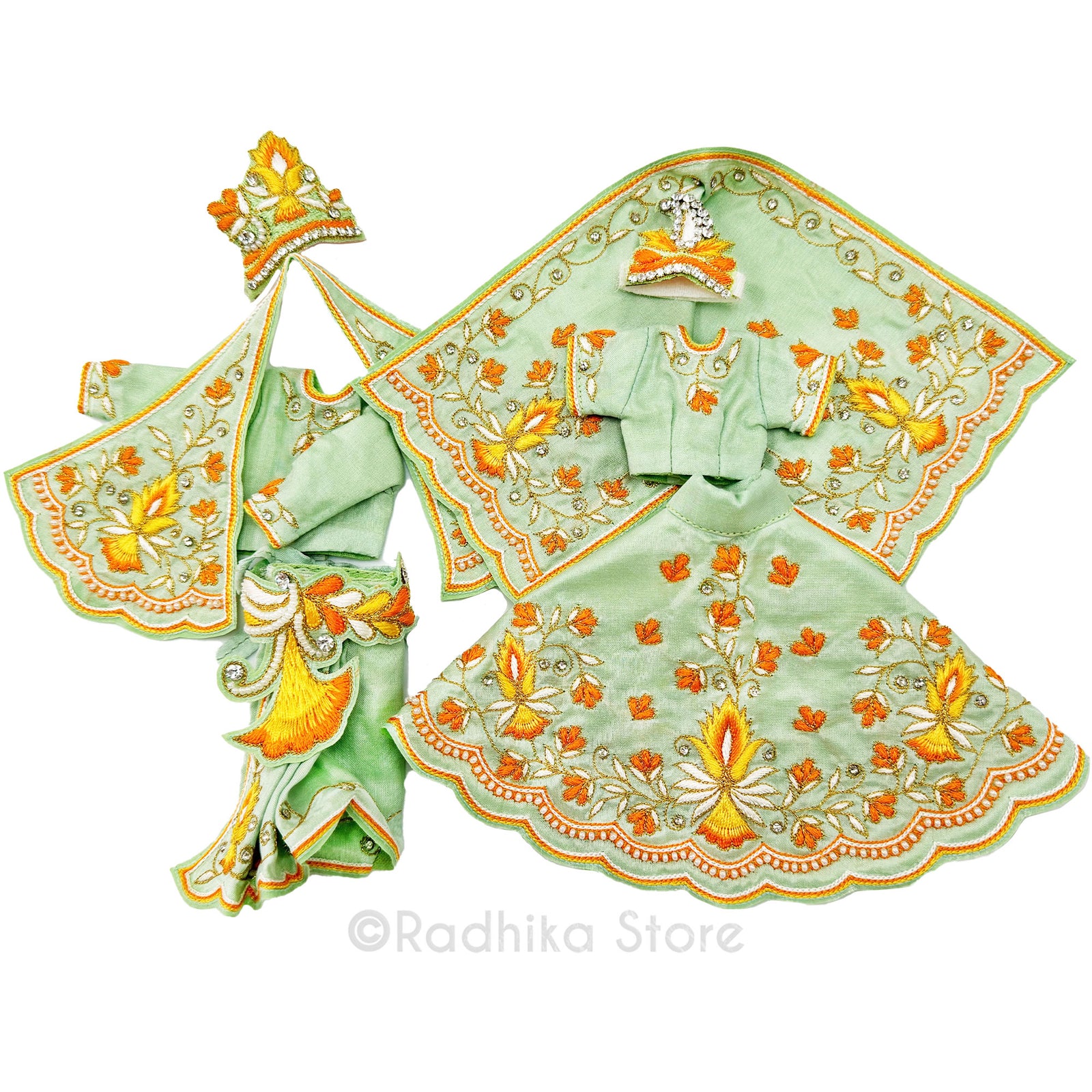 Autumn Dance - Light Sea Green - Silk - Radha Krishna Deity Outfit