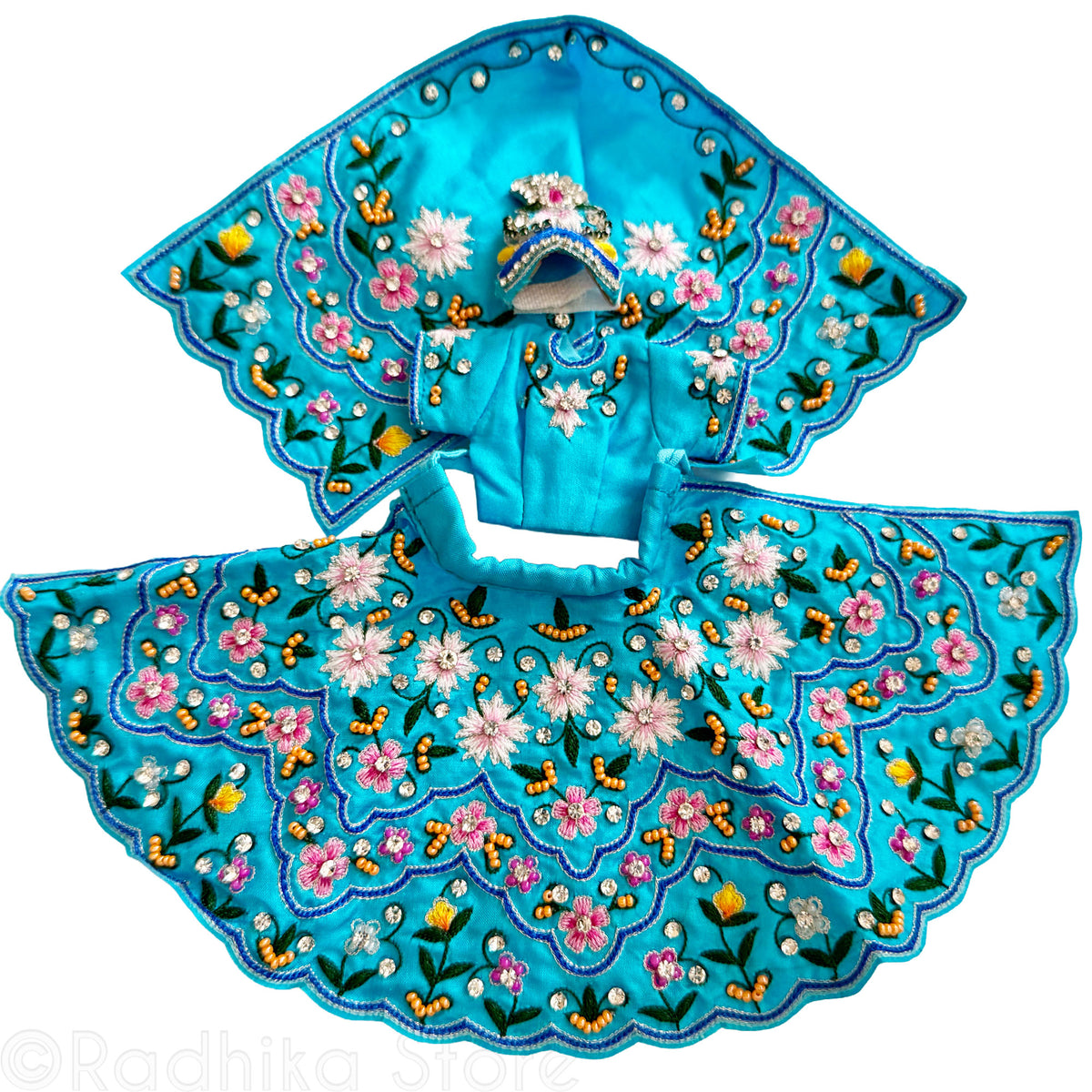 ON ORDER- Ganga Yamuna - Turquoise Blue - Silk - Radha Krishna Deity Outfit