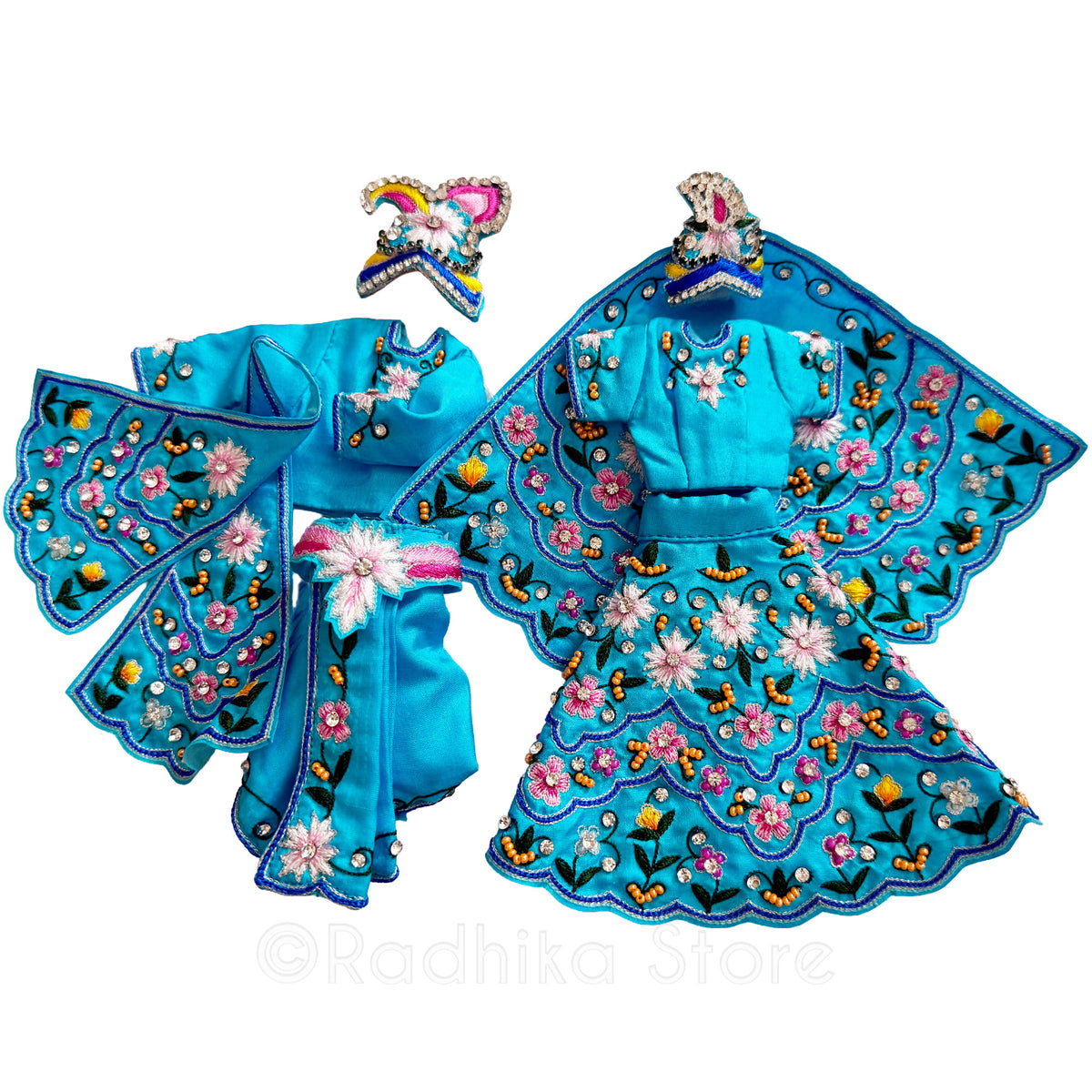 ON ORDER- Ganga Yamuna - Turquoise Blue - Silk - Radha Krishna Deity Outfit