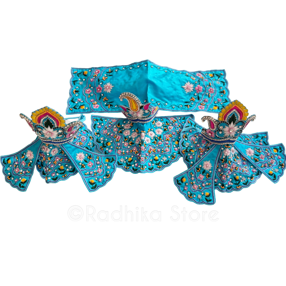 TAKING ORDERS NOW- Ganga Yamnua - Turquoise Blue - Silk - Jagannath Baladeva Subhadra Deity Outfit