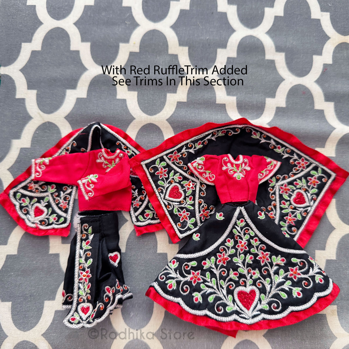 Bhakti Lata Bija - All Silk - Black with Red Choli and Kurta - Radha Krishna Deity Outfit