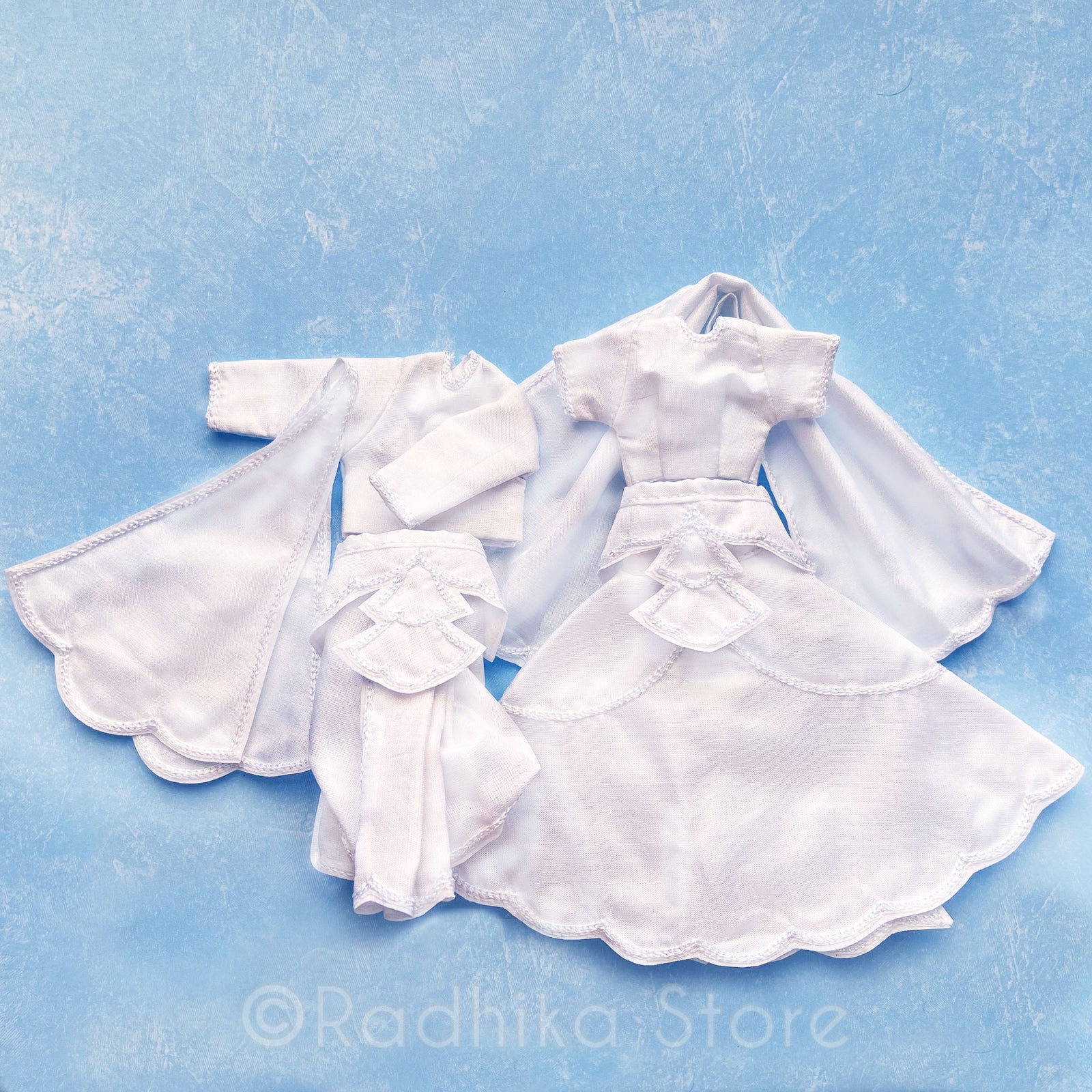 Blissful Purnima  All White Silk - Radha Krishna Deity Outfit