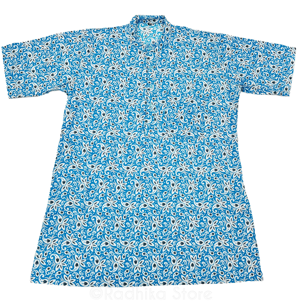 Paisley in Yamuna Blue Cotton Kurtas - S-M-L