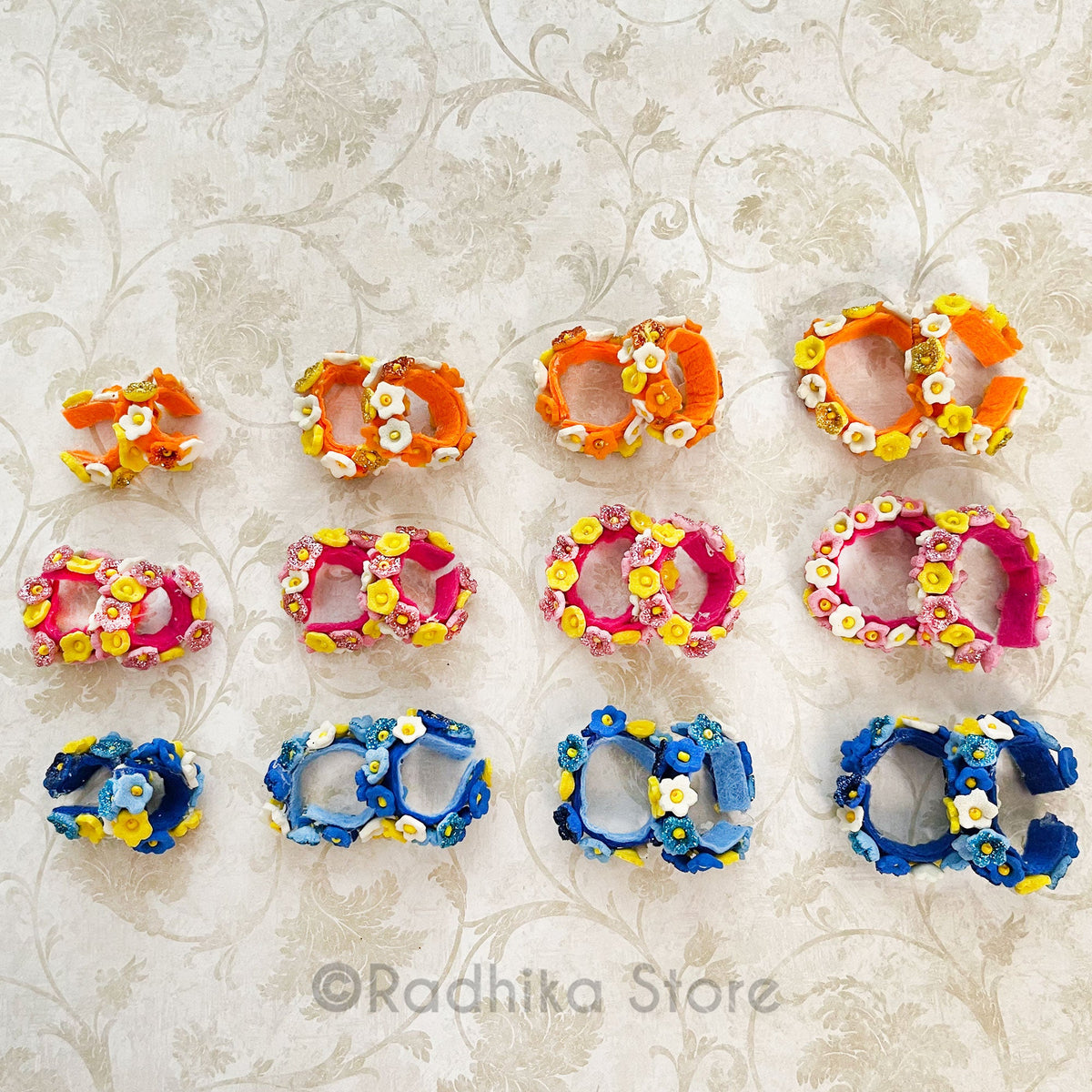 Vrindavan Flower - Blue - Pink or Marigold Orange - Set of 2 Bangles