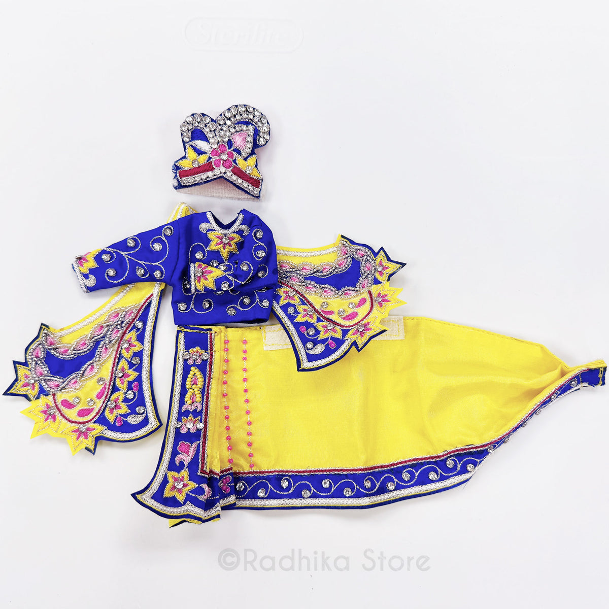 Braj Mandal - Sapphire Blue and Yellow - Silk - Radha Krishna Deity Outfit