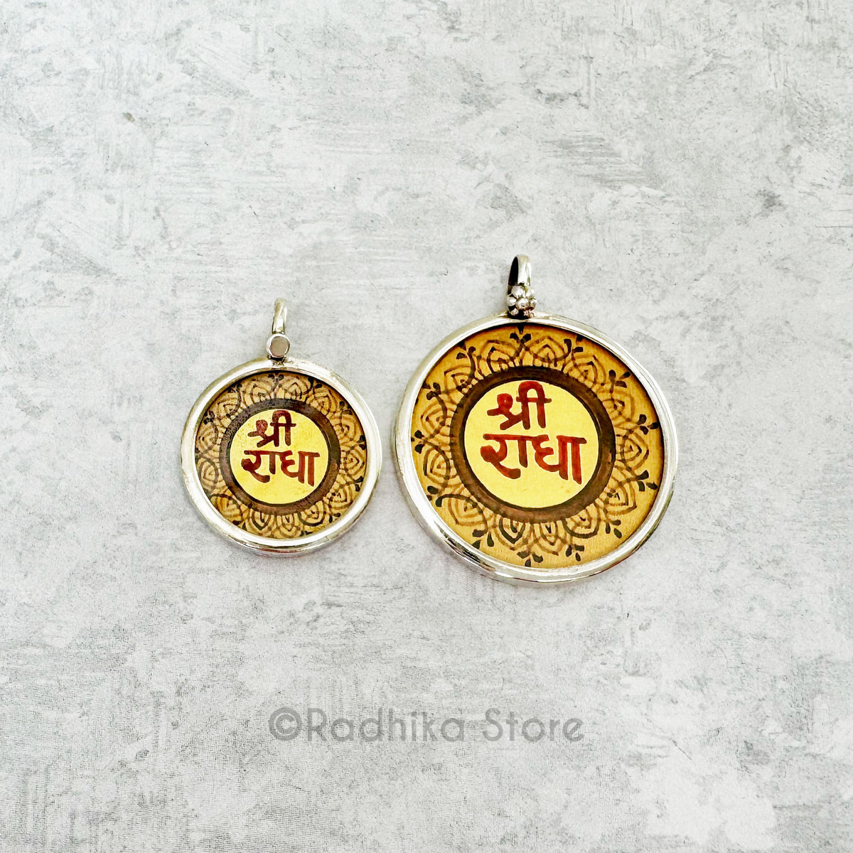 Silver Sanskrit Shri Radha  Logo-Hand Painted Pendant