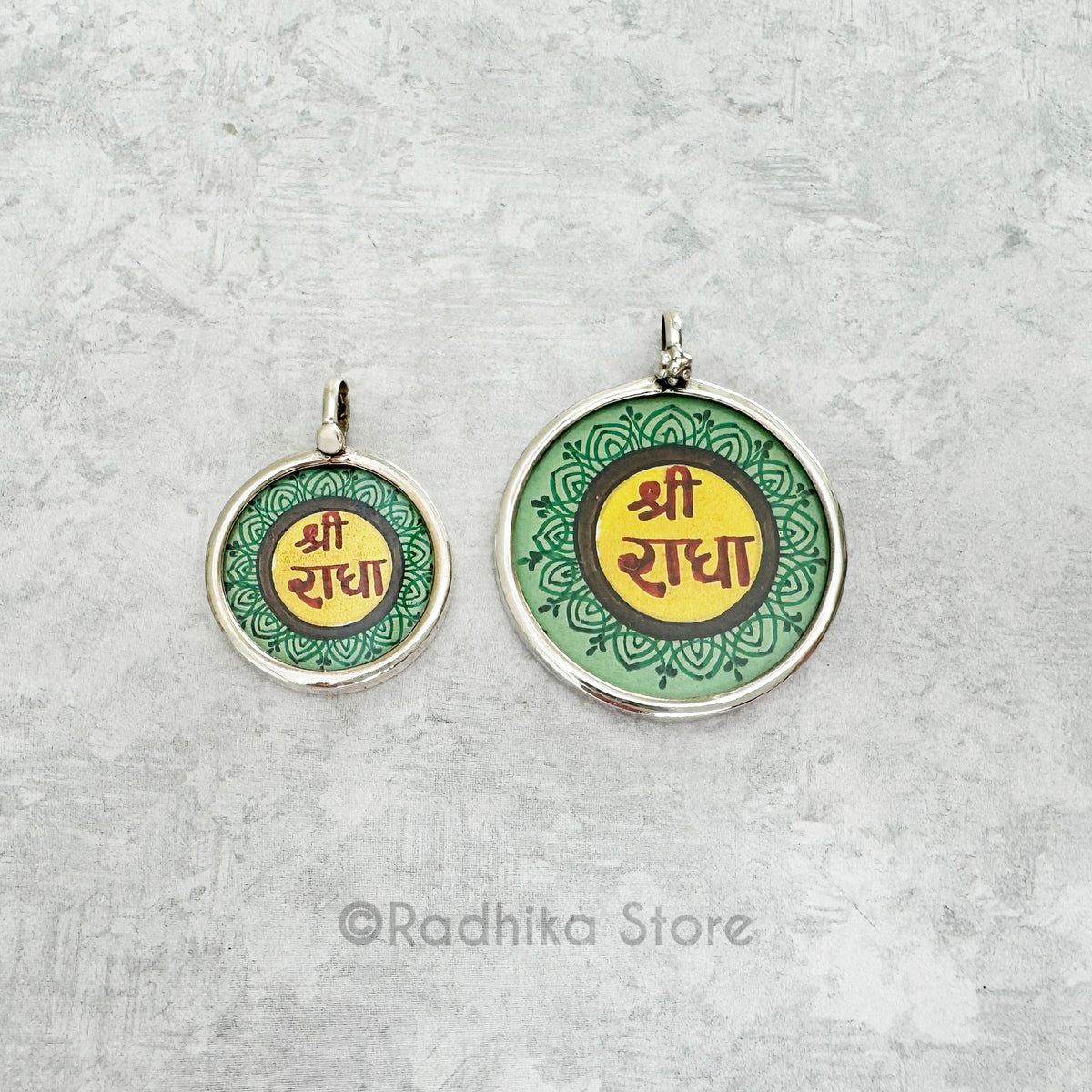 Silver Sanskrit Shri Radha  Logo-Hand Painted Pendant