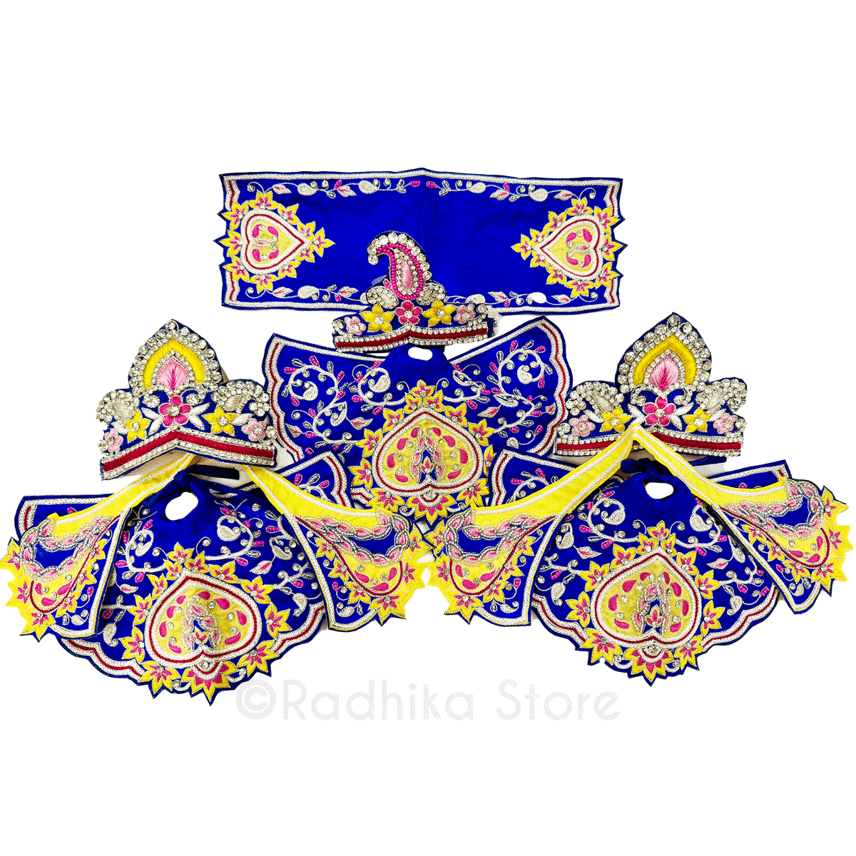 Braj Mandal - Sapphire Blue and Yellow - Silk - Jagannath Baladeva Subhadra Deity Outfit