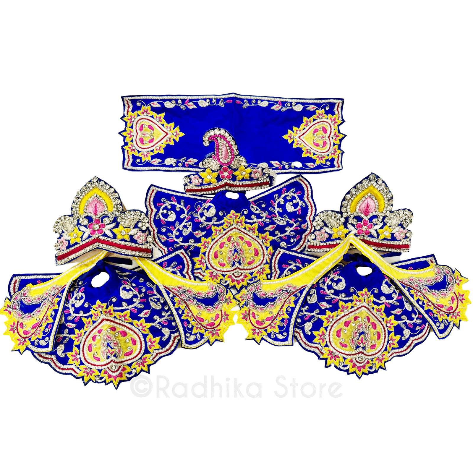 Braj Mandal - Sapphire Blue and Yellow - Silk - Jagannath Baladeva Subhadra Deity Outfit