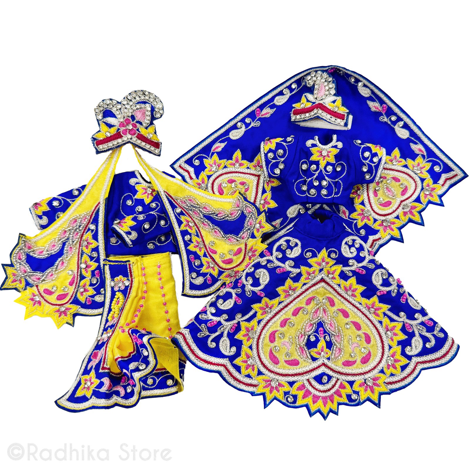 Braj Mandal - Sapphire Blue and Yellow - Silk - Radha Krishna Deity Outfit