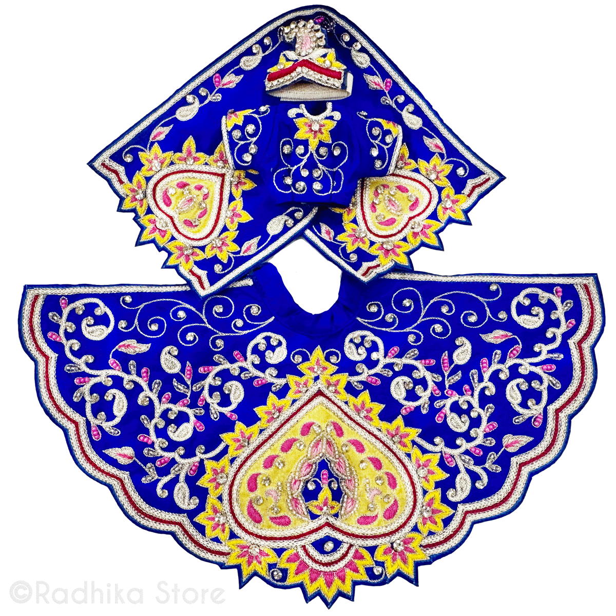 Braj Mandal - Sapphire Blue and Yellow - Silk - Radha Krishna Deity Outfit