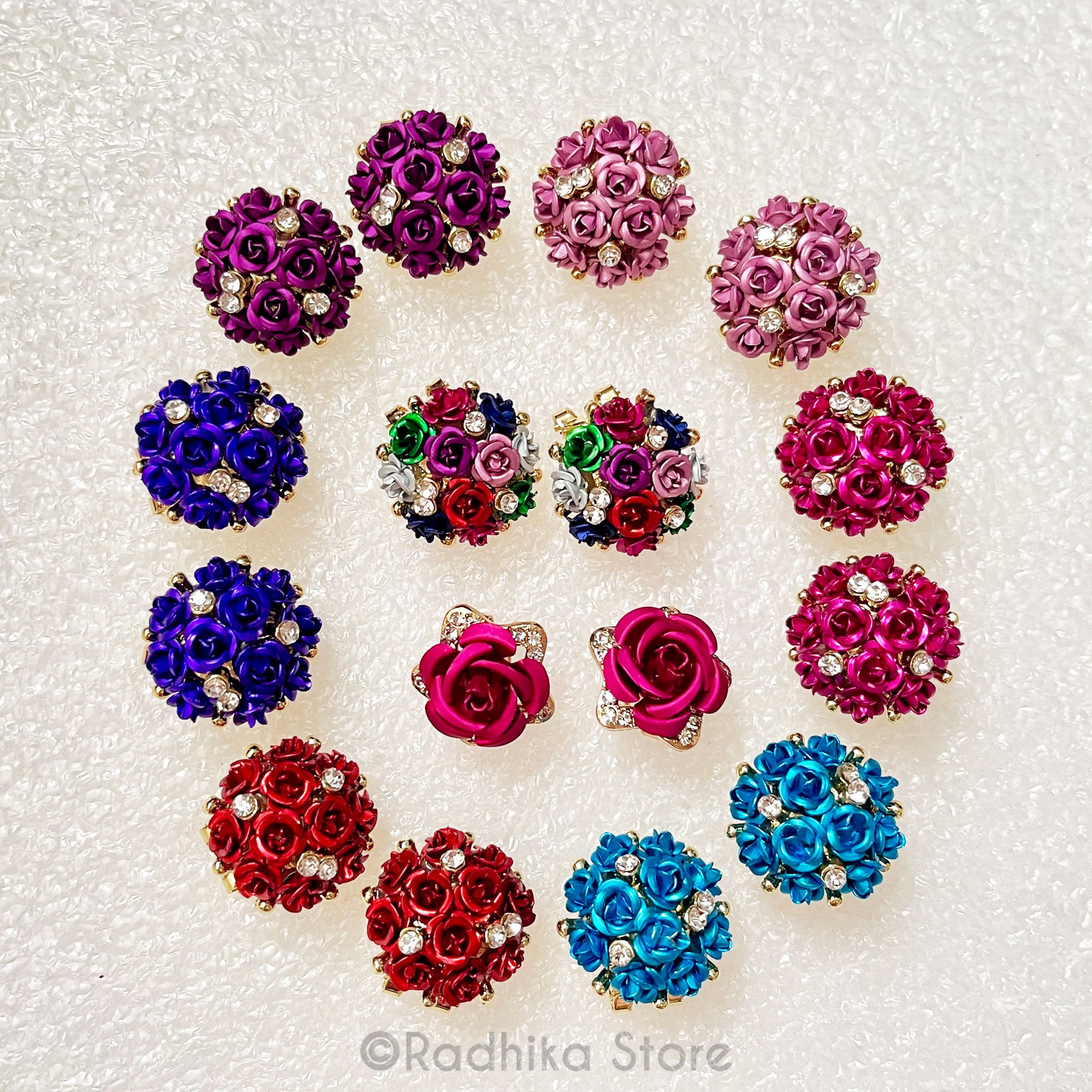 Mini Rose Bouquet- Metalic Earrings