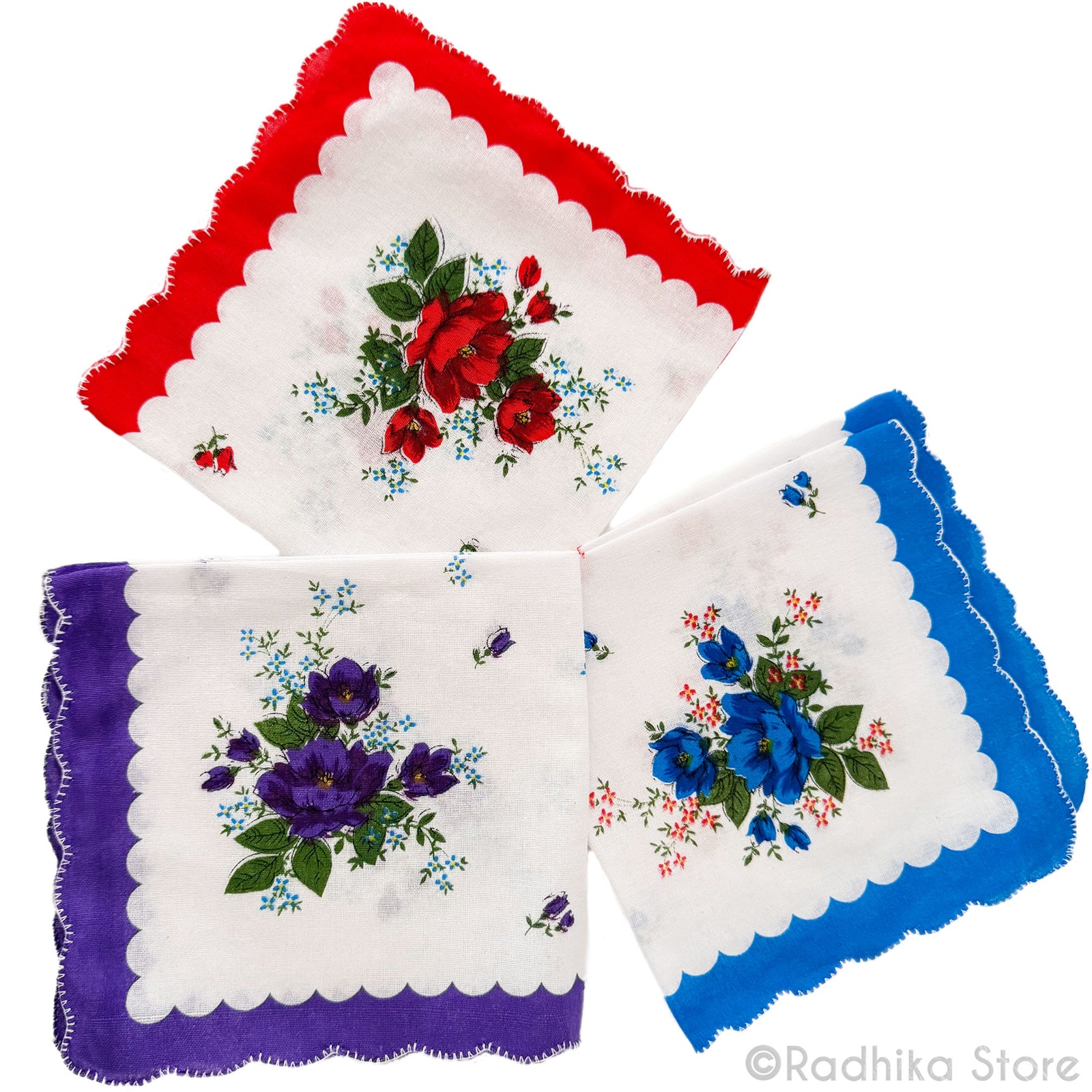 Bright Flowers and Scalloped Edges -  Deity Napkins- Set Of 3