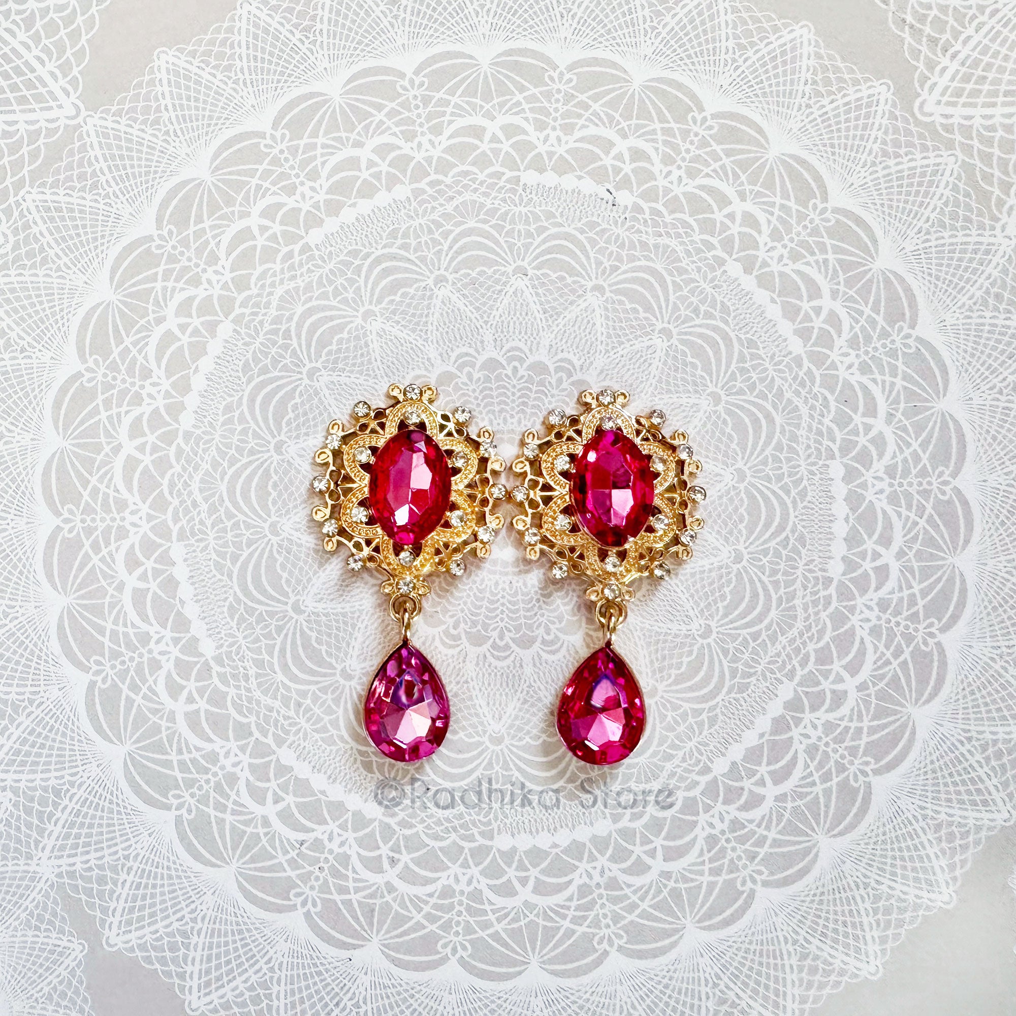 Dangling Teardrop  - Flat back Deity Earrings - Pinks