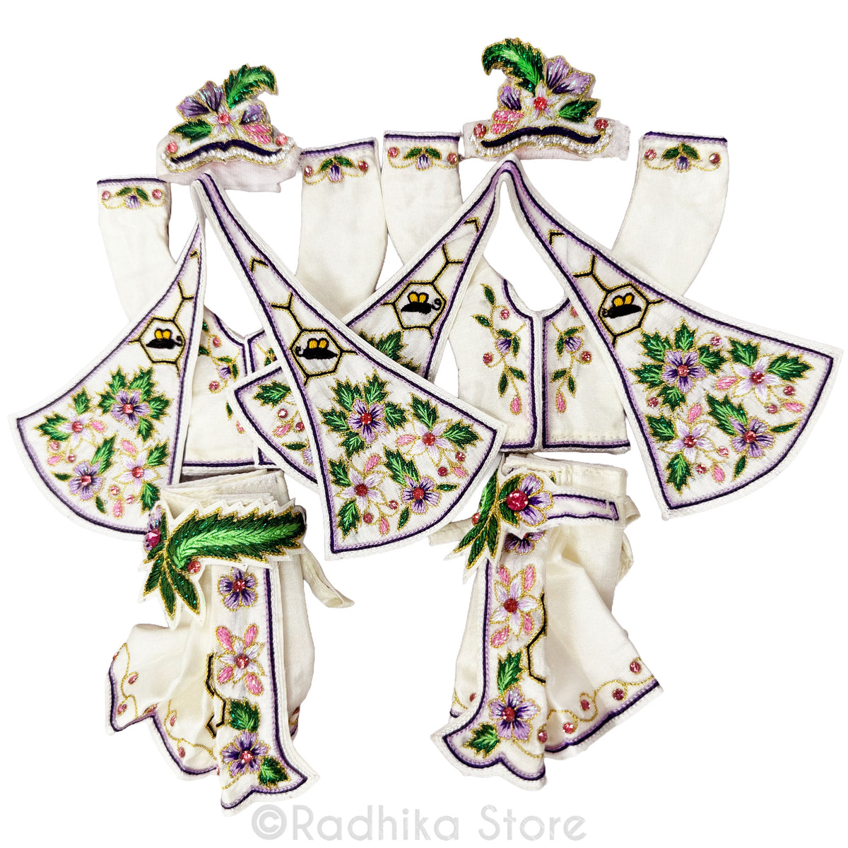 Vraja Nectar Bees - Cream - Silk - Gaura Nitai Deity Outfit