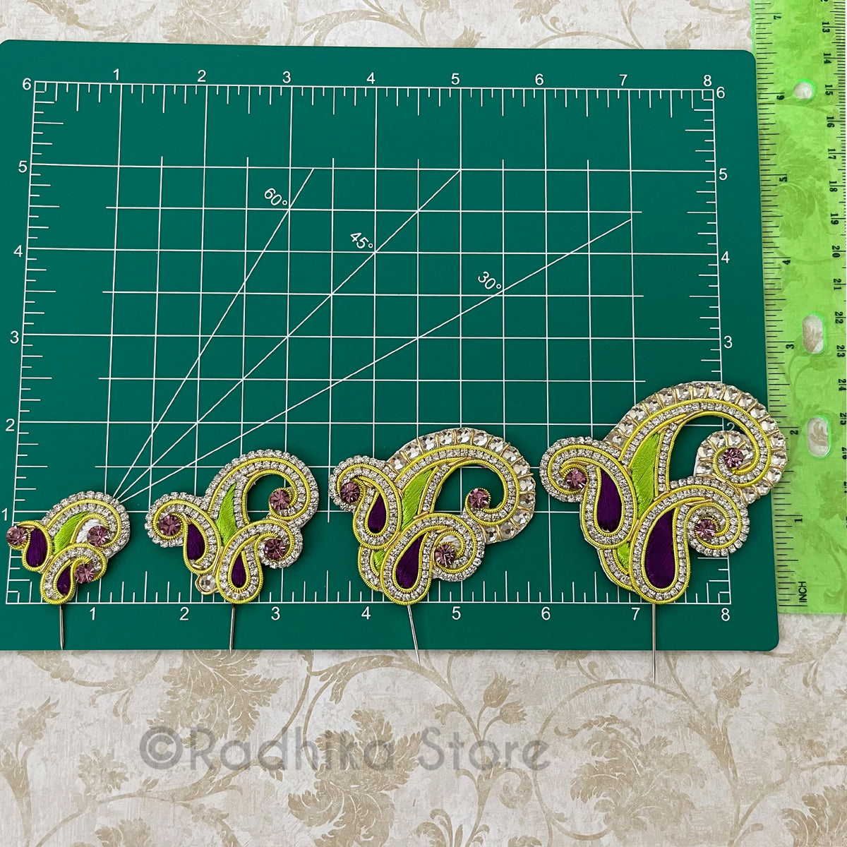 Purple Peridot with Gold Embroidery Turban Pins - Vrindavan Chandrikas - Set of 2