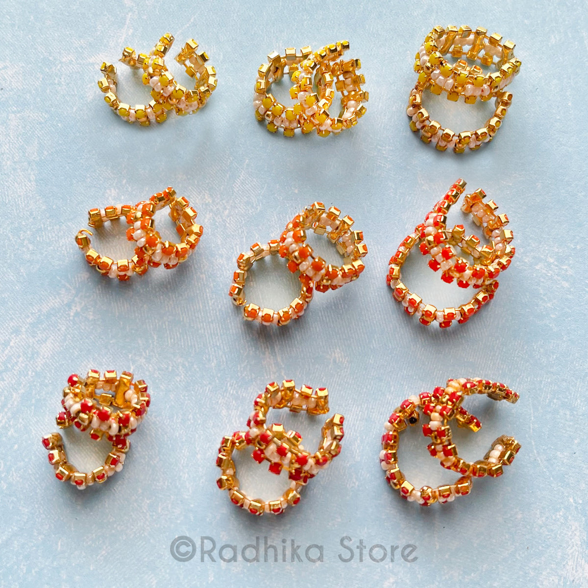 White Seed Bead with - Citrine - Orange - Coral - Deity Bangles Set