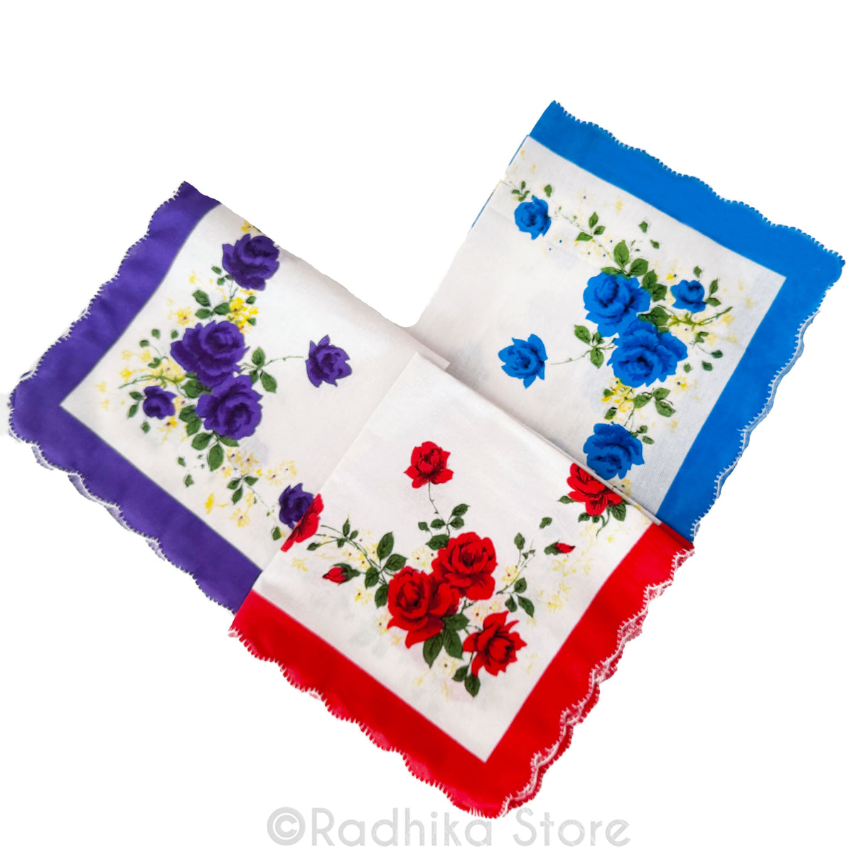 Colorful Rose Garden and Scalloped Edges -  Deity Napkins- Set Of 3