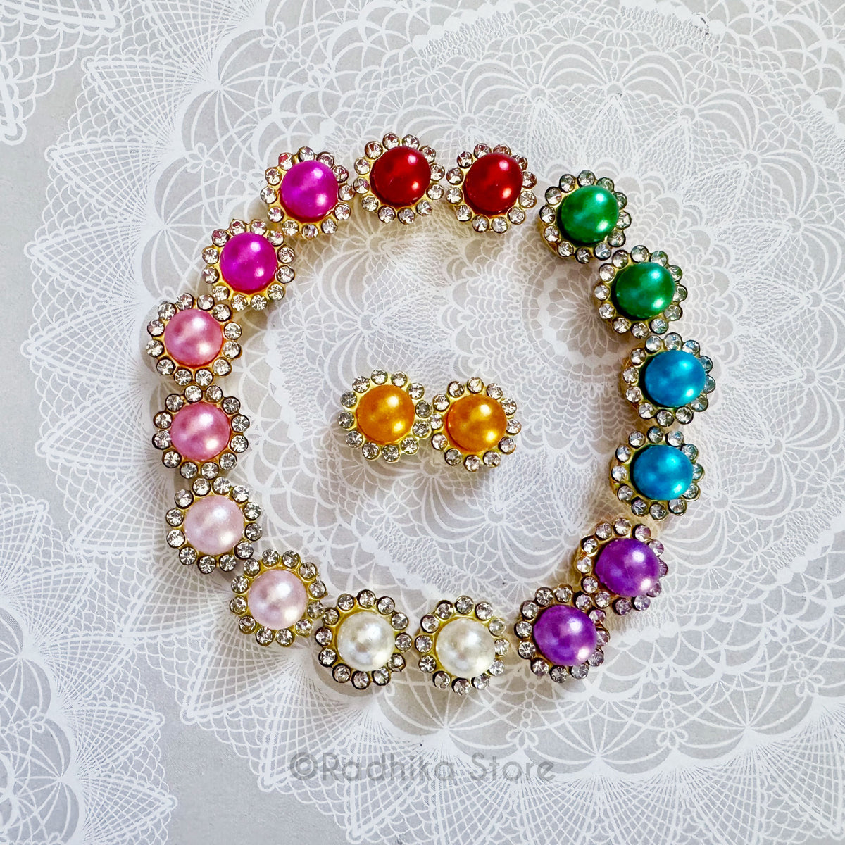 Round Pearl Rhinestone Earrings - 1/2 Inch