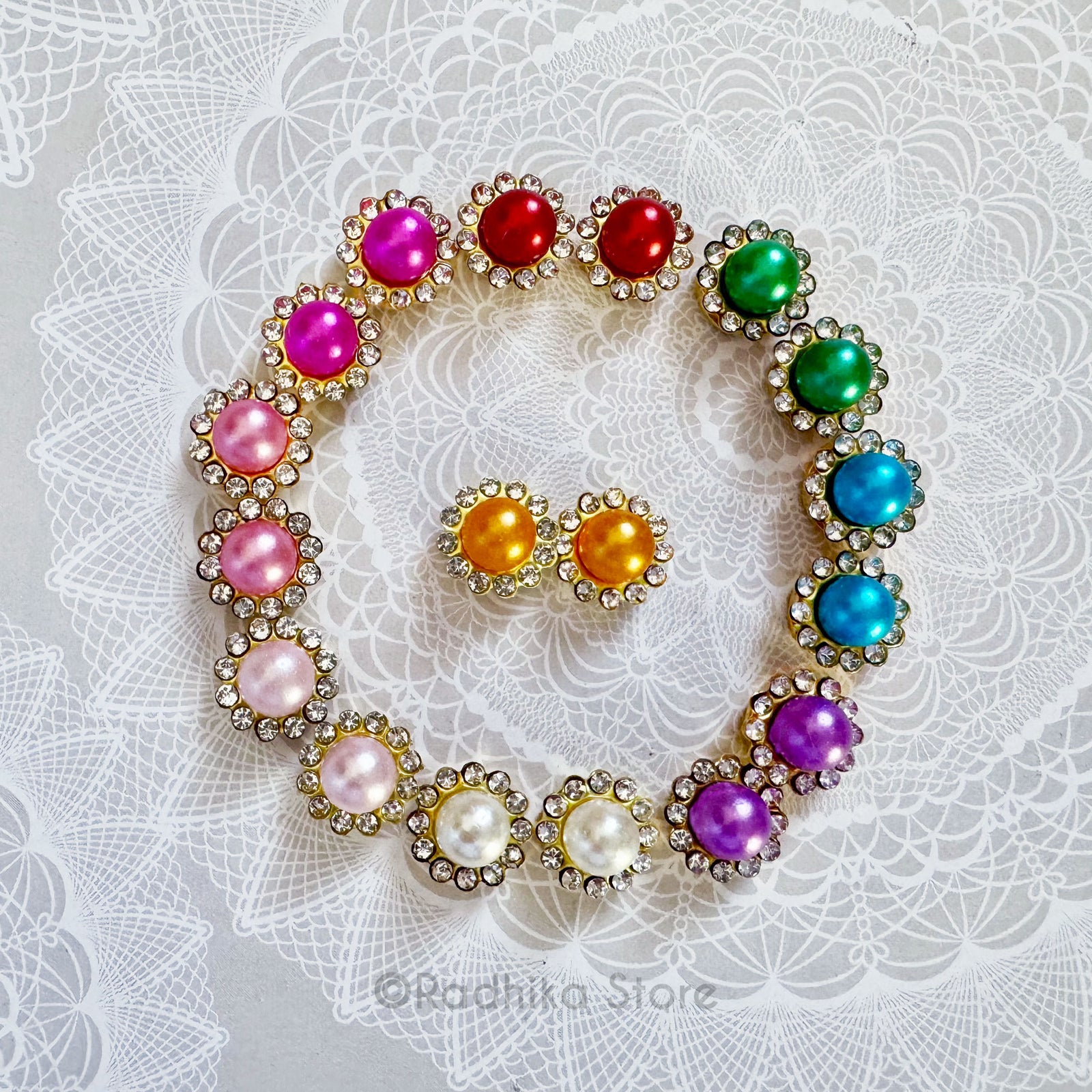 Round Pearl Rhinestone Earrings - 1/2 Inch