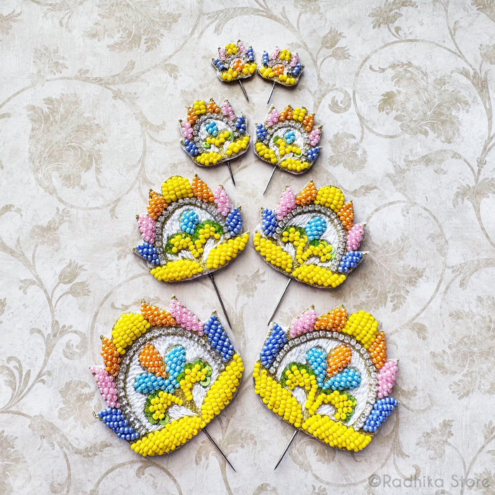 Festival Fan - Colorful Seed Beads - Embroidery Turban Pins - Set of 2