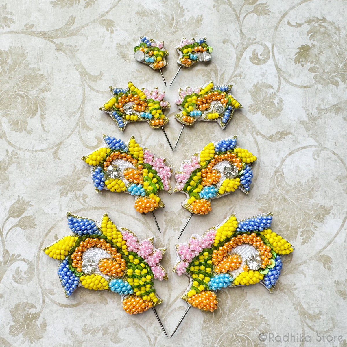 Festival Curls - Colorful Seed Beads - Embroidery Turban Pins - Set of 2