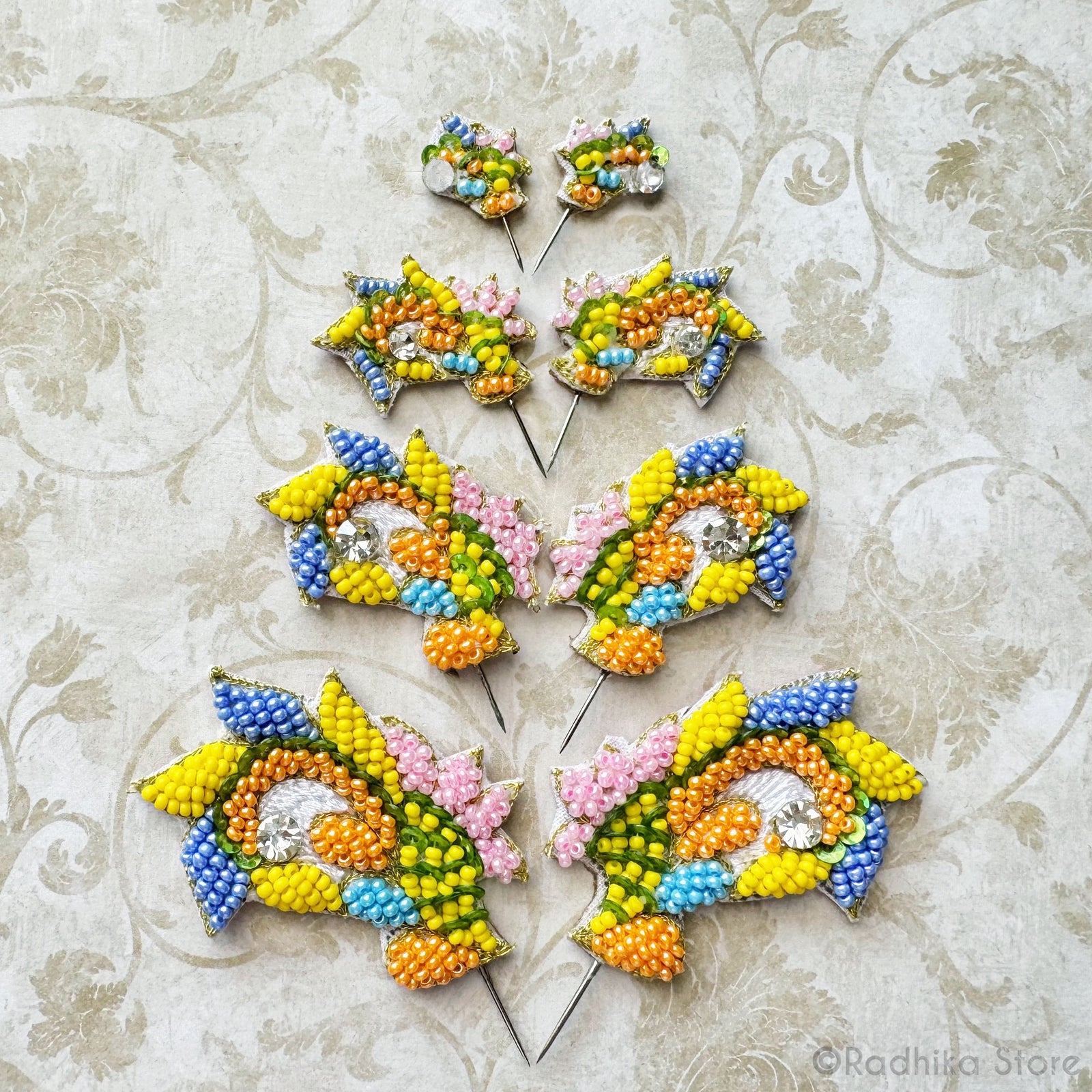 Festival Curls - Colorful Seed Beads - Embroidery Turban Pins - Set of 2