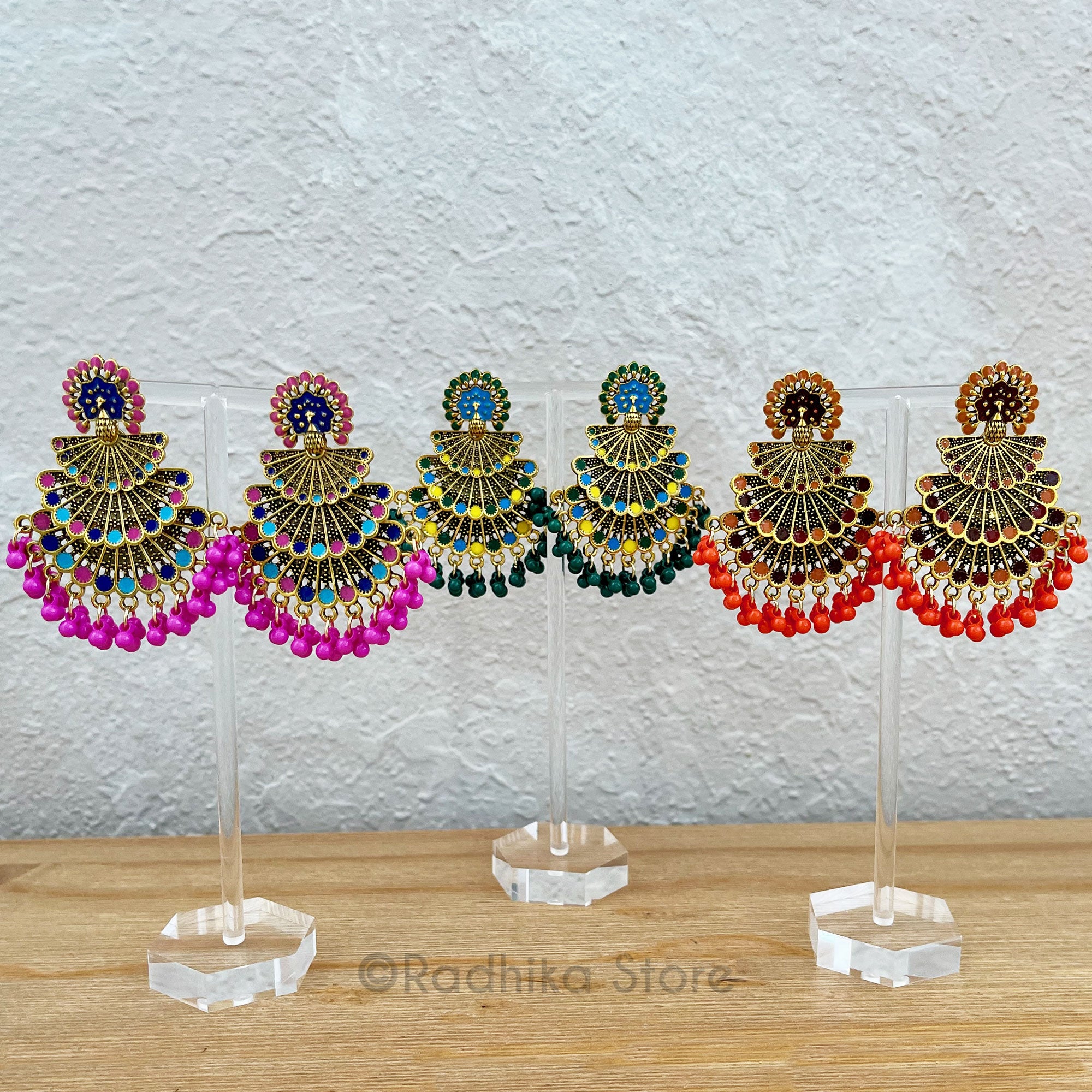 Dancing Peacocks Colorful Jhumka - Earrings