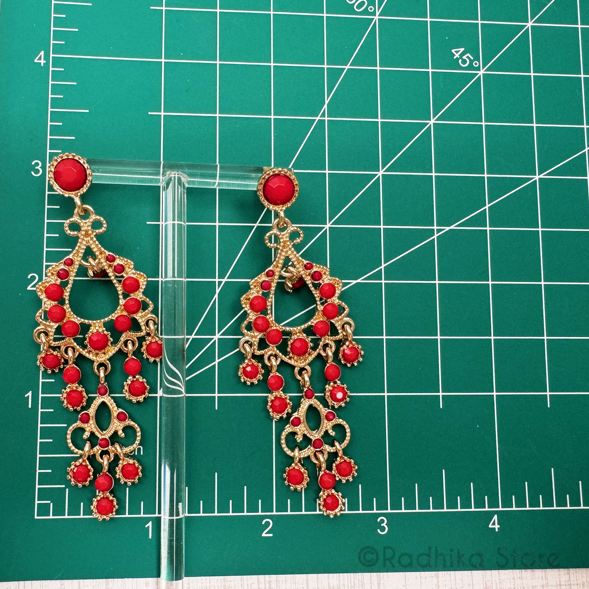 Golden Coral Temple Chandelier - Earrings