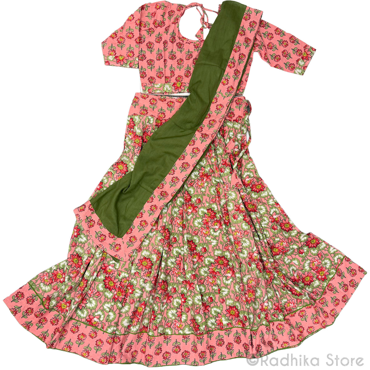 Coral Lotus Lilly - Cotton Screen Print- Gopi Skirt Set - S-M