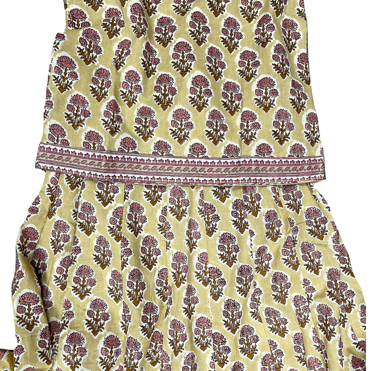 Girls Gopi Skirt Outfit - Vrindavan Cowherd Girl-Cotton Screen Print
