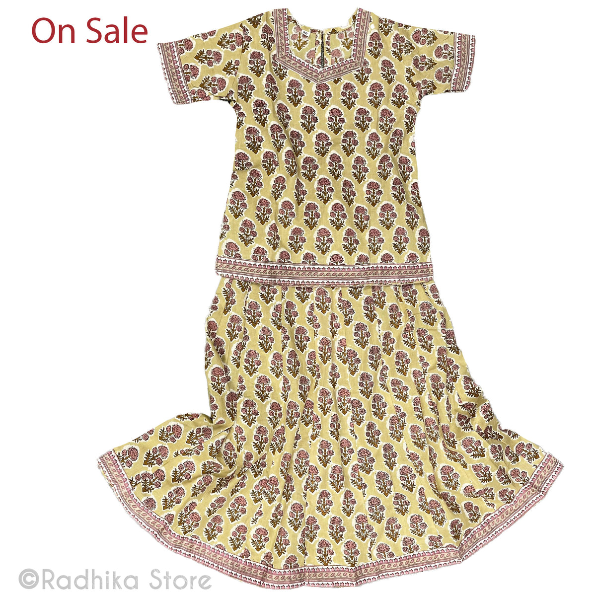 Girls Gopi Skirt Outfit - Vrindavan Cowherd Girl-Cotton Screen Print