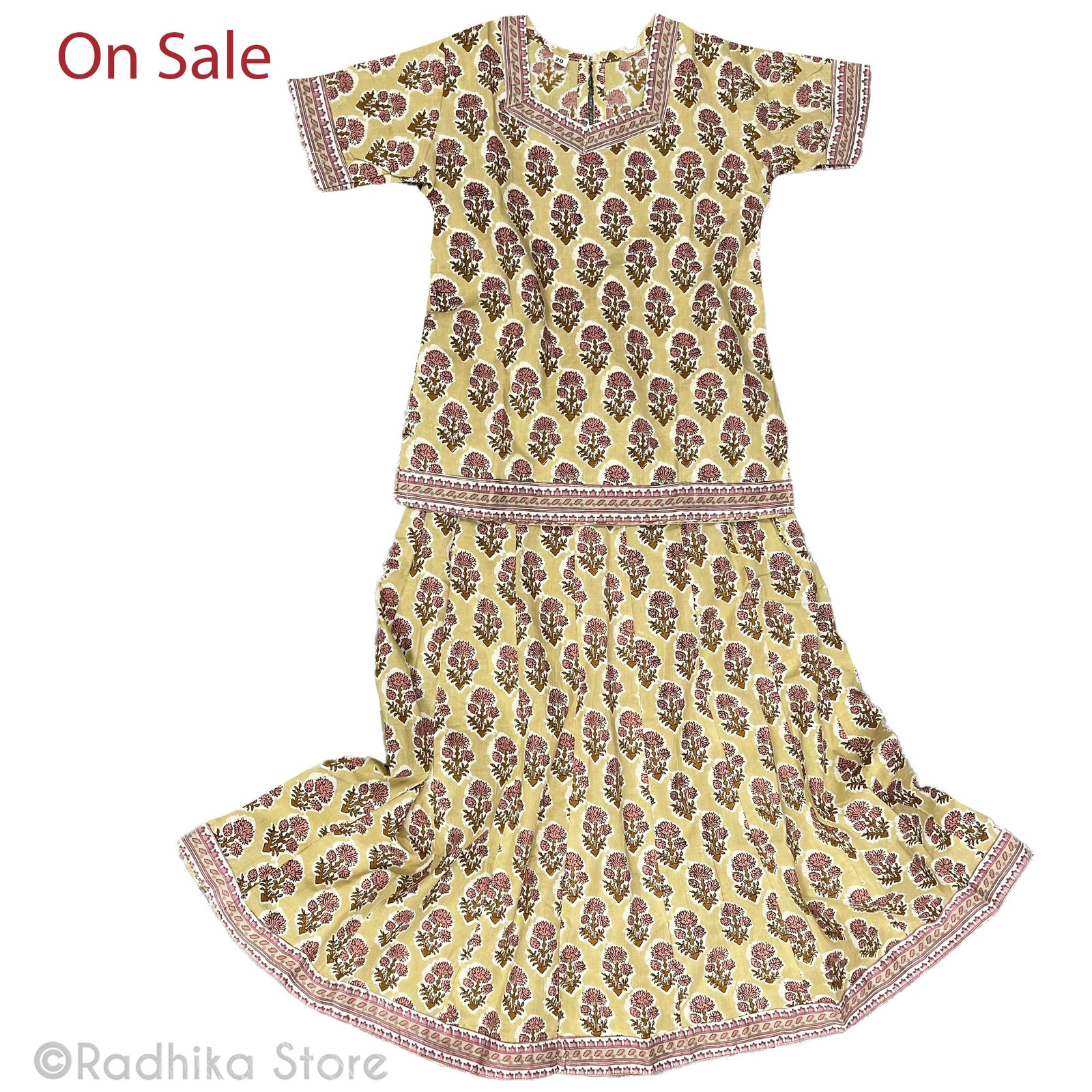 Girls Gopi Skirt Outfit - Vrindavan Cowherd Girl-Cotton Screen Print