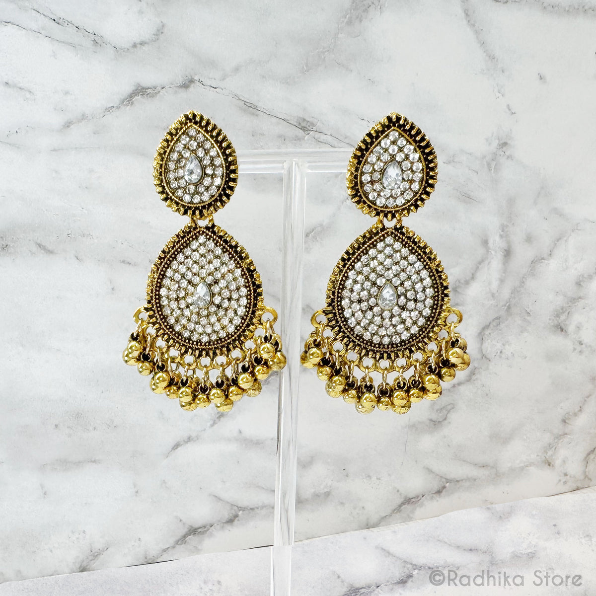 Crystal Teardrops - Jhumka Earrings