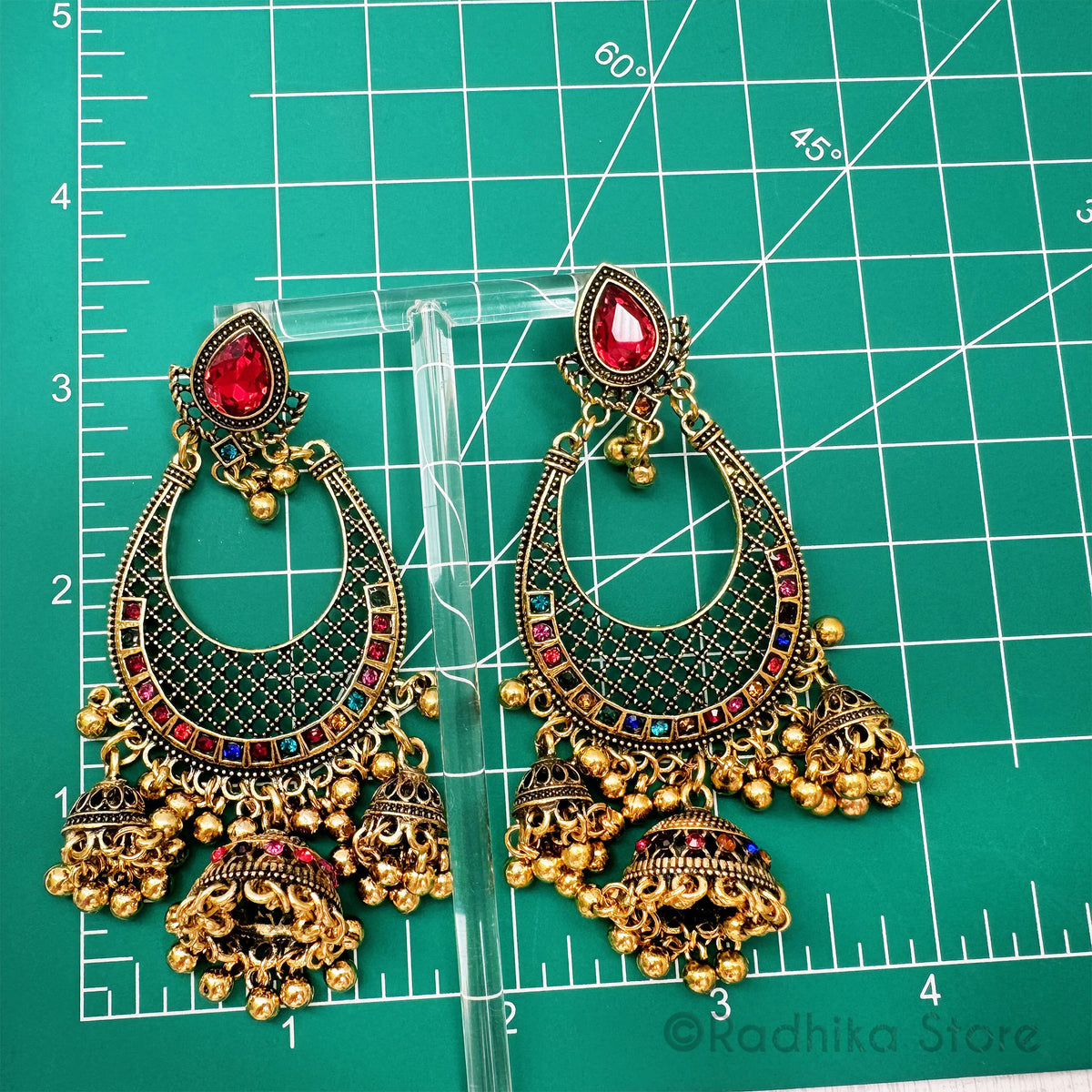 Crystal Teardrop Bells- Golden Jhumka Earrings