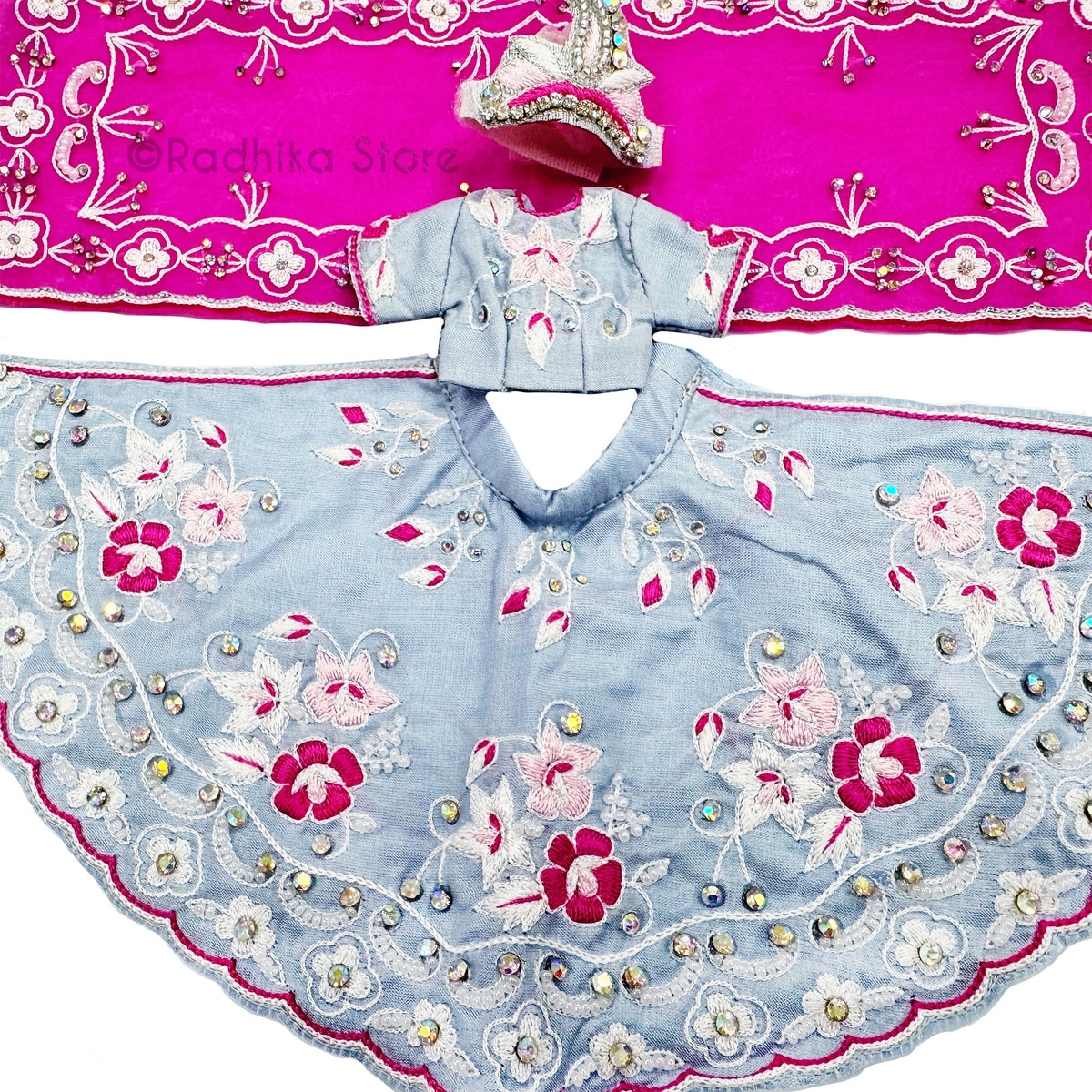 Wonderland - Light Blue Gray - Silk - Radha Krishna Deity Outfit