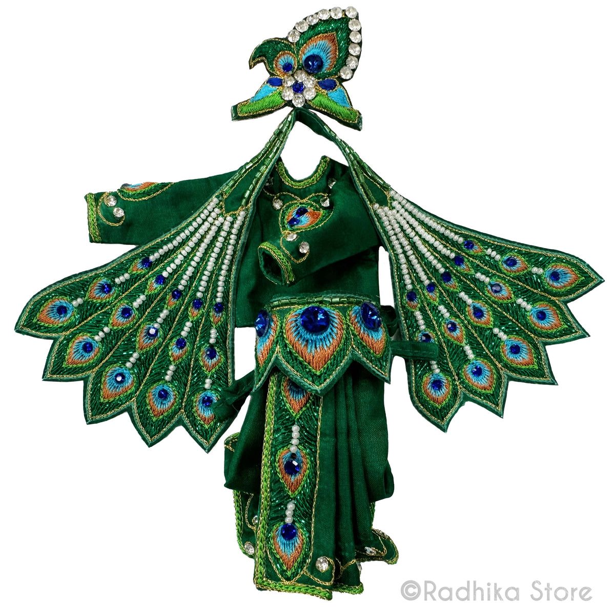 Peacock Dance - Emerald Green - Silk - Radha Krishna Deity Outfit