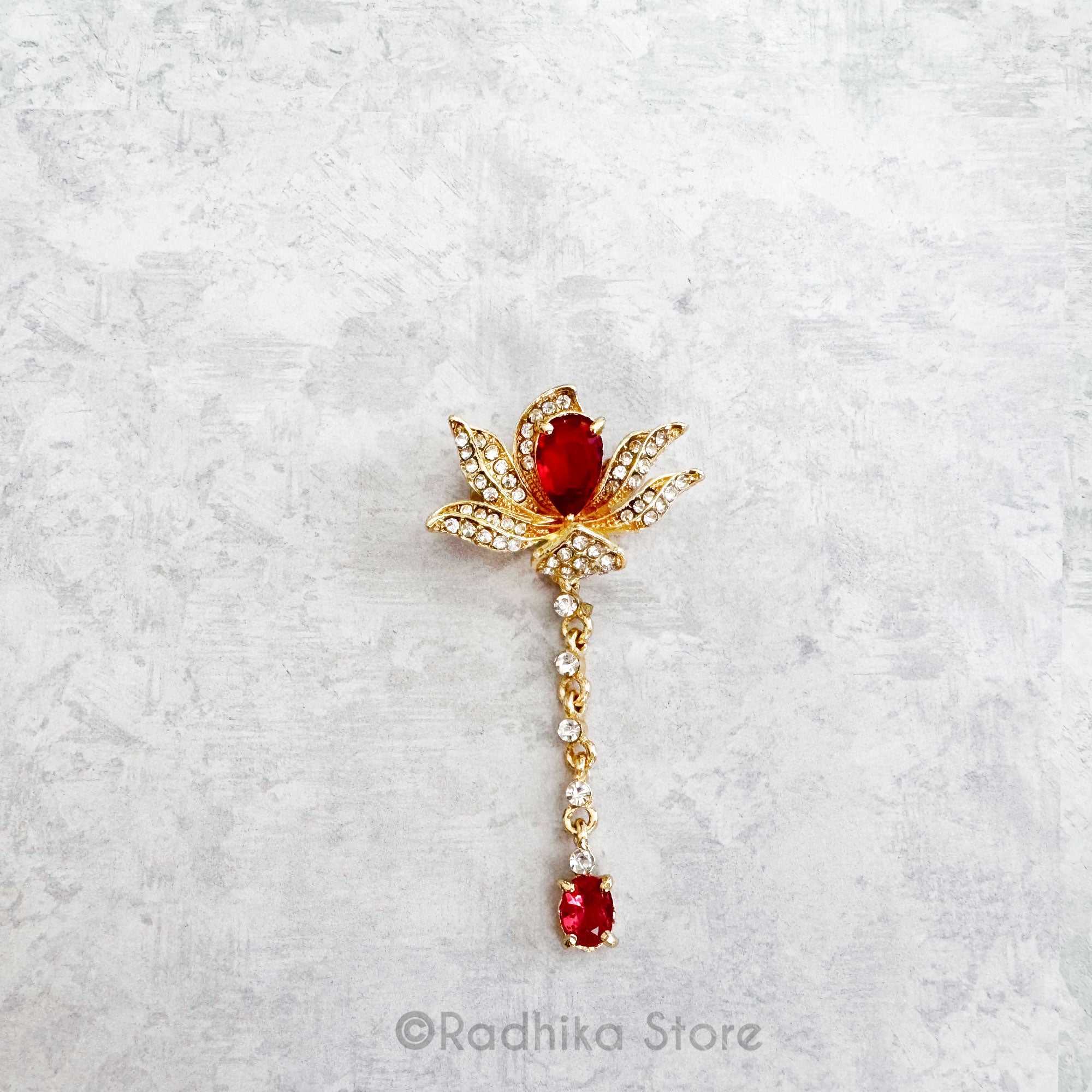 Dangling Jeweled Lotus - Choose Ruby Or Emerald Pendant-(Pin)